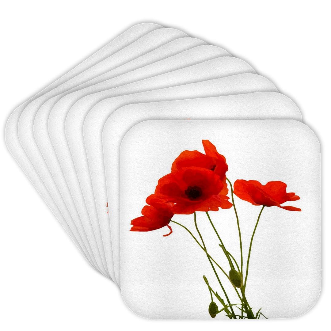 3Drose Cst_217331_2 Delicate Red Poppies Vector Soft Coasters (Set Of 8)