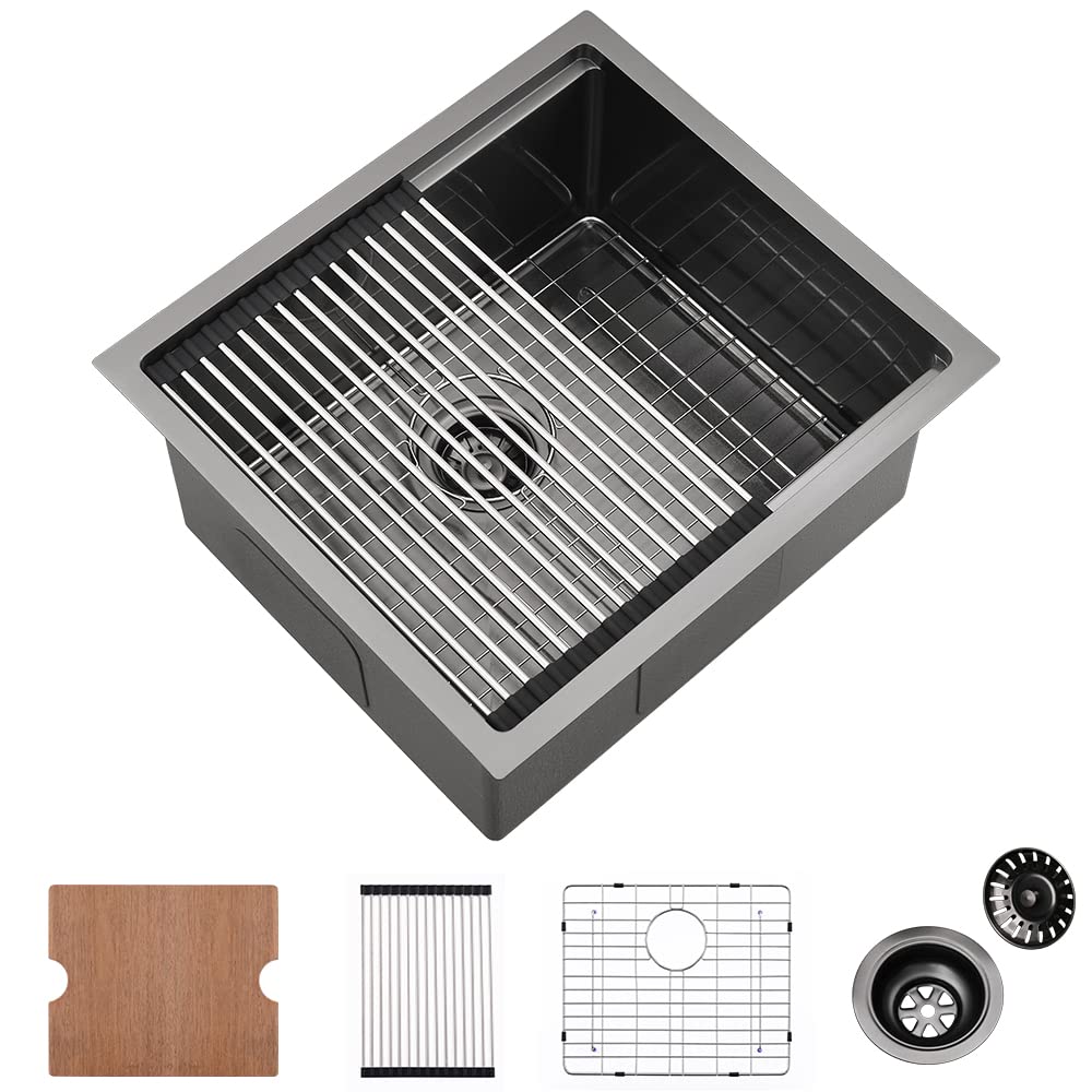 21 Black Bar Sink Undermount Workstation-Vasoyo 21X17 Gunmetal Black Stainless Steel Bar Prep Sink Undermount Kitchen Sink Outdo