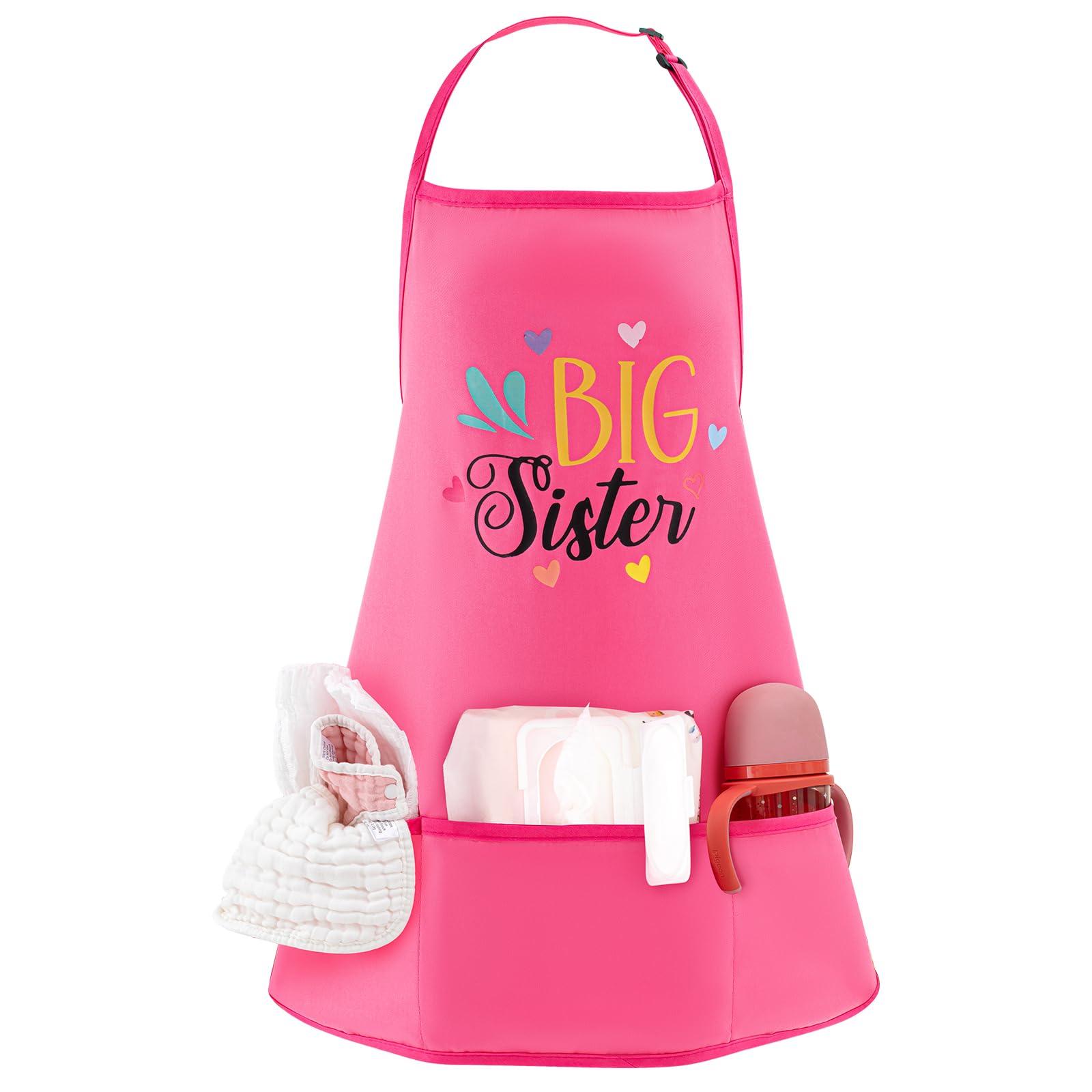 Croloose Kids Apron Big Sister Themed Apron With Pockets Toddler Pink Apron For Girls Kids Adjustable Cooking Aprons Toddler Apr