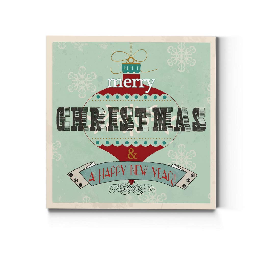 Renditions Gallery Merry Christmas & A Happy New Year Wall Art, Winter Artwork, Festive Ornament, Snowflake, Premium Gallery Wra