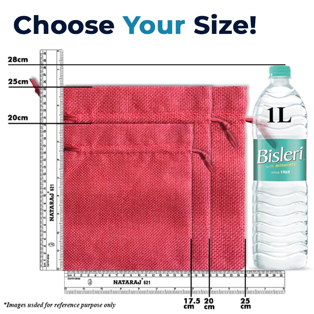 Lifekrafts Pink jute Linen Pouches Birthday and Party Favour Bags Potlis for Functions, Baby Showers, Candy Bags Size-20x25 cm (