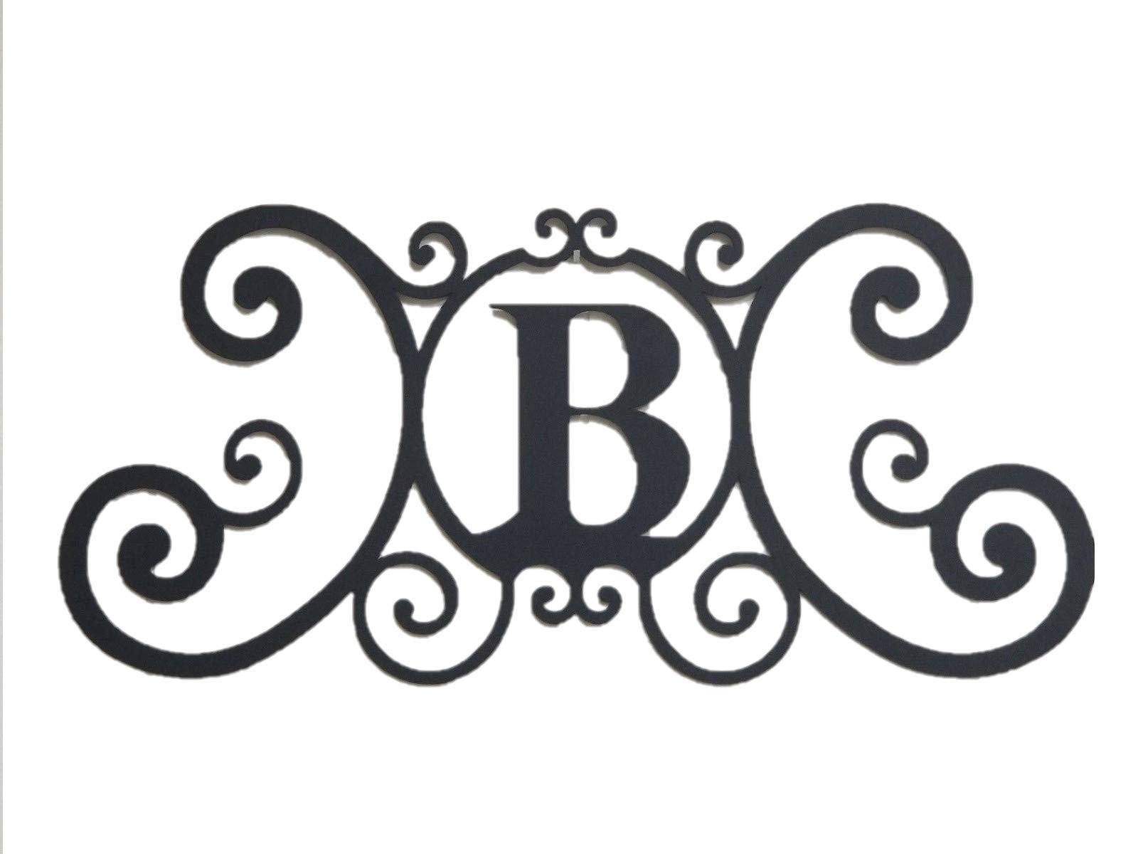 Bookishbunny Monogram Initial Letter A-Z Wrought Iron Metal Scrolled Door Wall Decoration Plaque Art, 24 x 11 inch 2mm Thick (B)