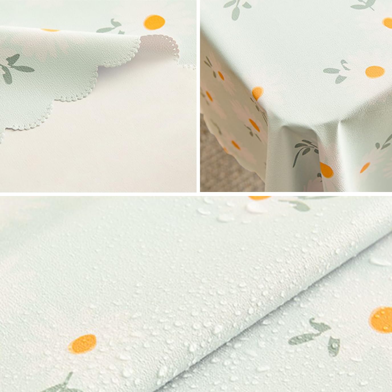 Wolpin Polyvinyl Chloride Pvc Dining Rectangular Table Cover & 4 Seater Center Table Cloth - Green Daisy Flower Print Oil Proof,