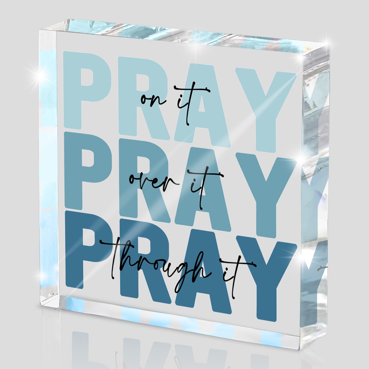 Religious Gifts for Women - Pray on it Pray over it Pray through it Acrylic Sign Decorative for Home Office Pastor Farmhouse Liv