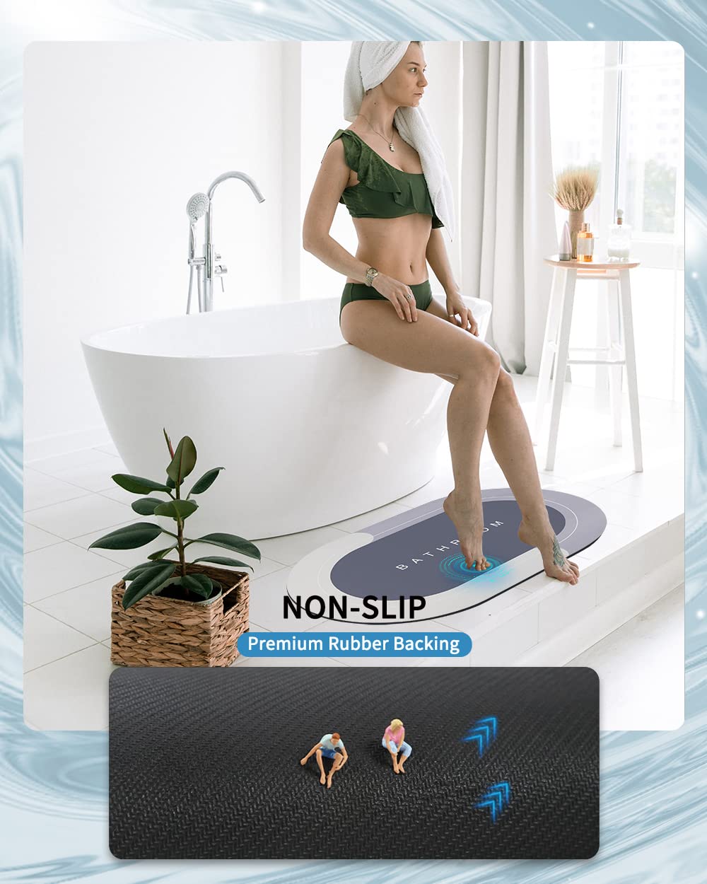 Deparnit Bath Mat, Bathroom Rugs Super Absorbent Shower Mats Quick Dry Thin Rubber Mats For Bathroom Floor Bath Mat Fnon Slip, S