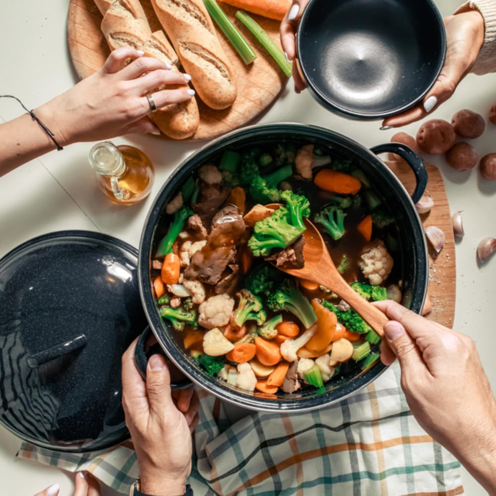 Granite Ware 9.5 Qt Heavy Gauge Dutch Oven With Lid. (Speckled Black) Enamelware. Stainless Steel. Suitable For Cooktops, Oven T