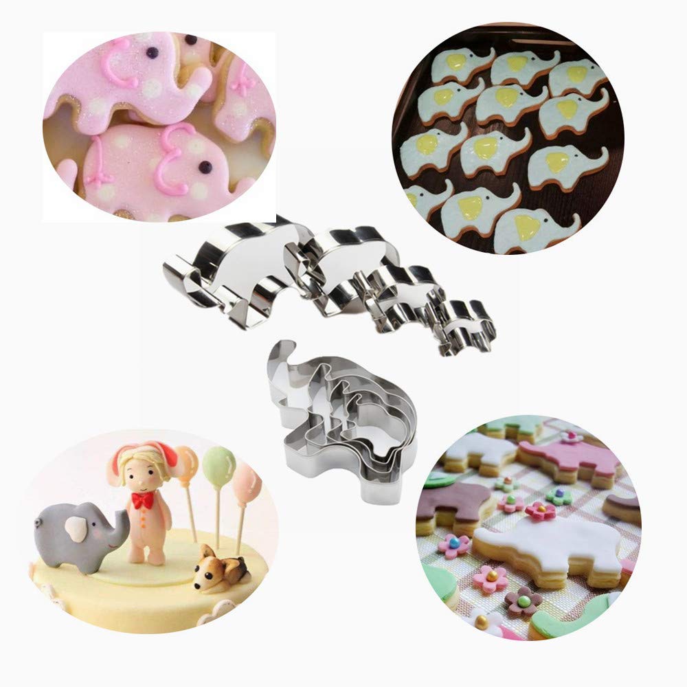 Elephant Cookie Cutter Set Of 4 Counts Animal Biscuit Cutter Baby Shower Press Cookie Molds Stainless Steel Metal Fondant Cutter