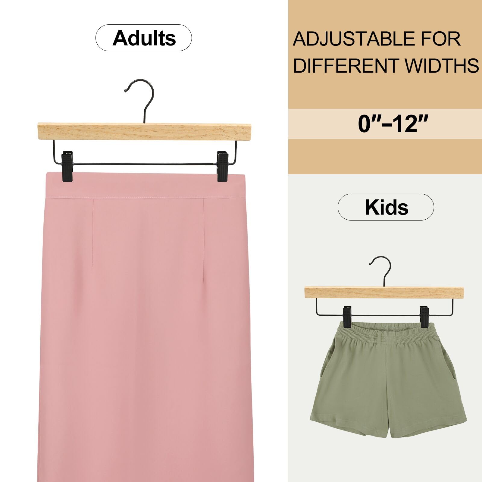 Topia Hanger Pants Hangers 20 Pack, Wooden Clothes Hangers With Black Clips And Rotatable Hook, Durable Natural Rubber Wood Hang