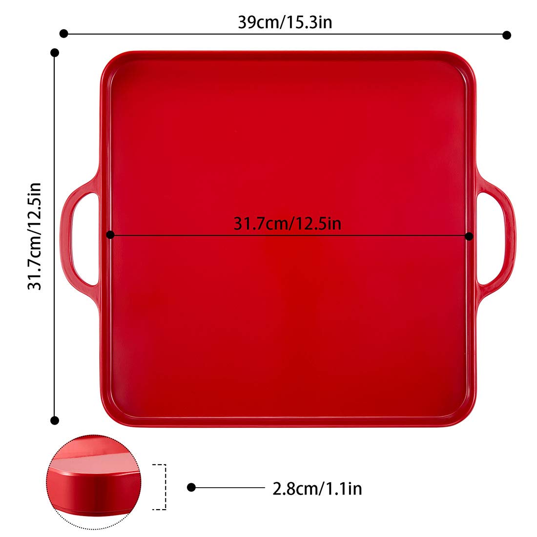 I Bkgoo Foodservice Red Plastic Tray With Handle Set Of 2 Large Melamine Cube Serving Platters For Parties, Table, Kitchen Size(