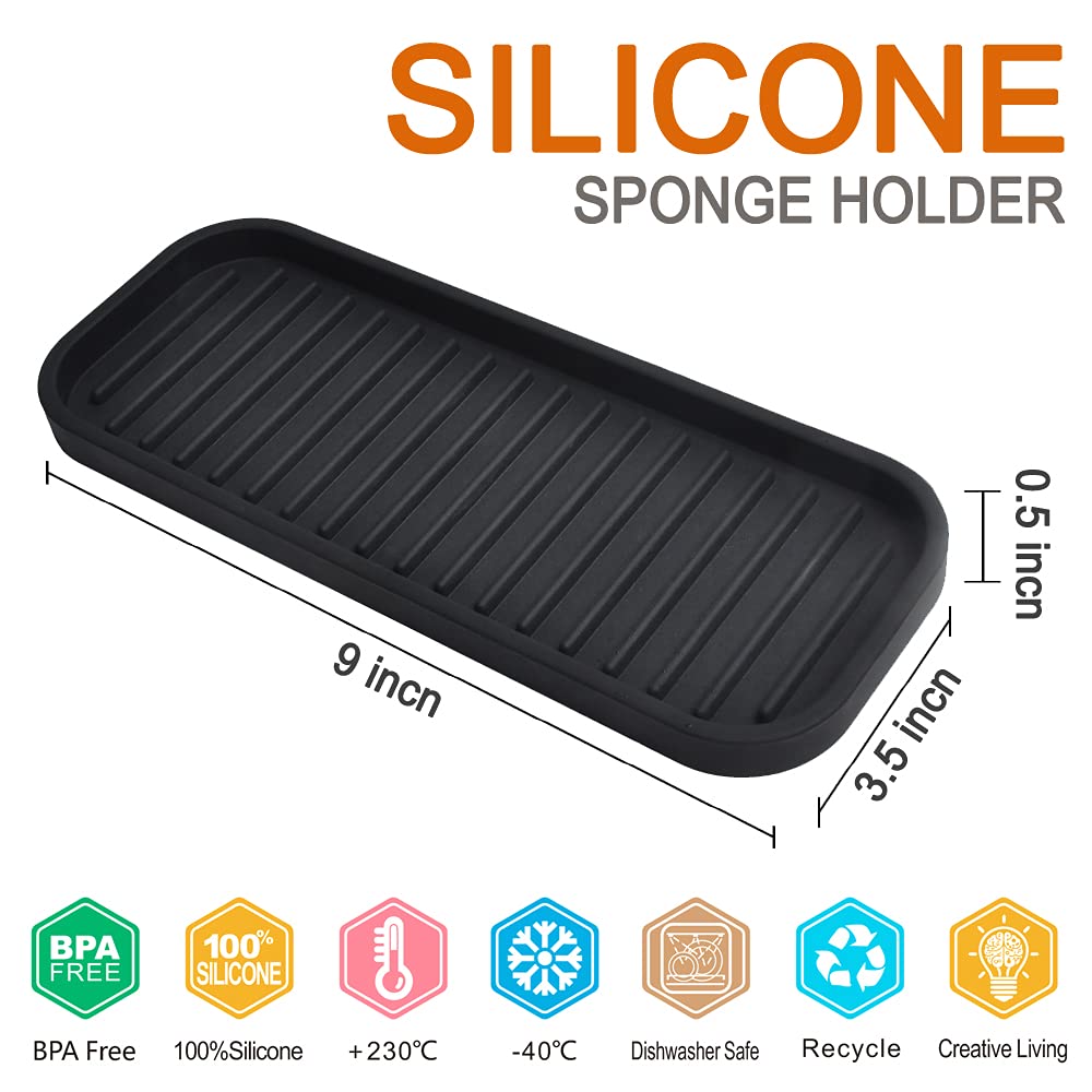 Silicone Sponge Holder Kitchen Sink Organizer Tray Dish Caddy Soap Dispenser, Scrubber Spoon Holder,Dishwashing Accessories 2 Pa