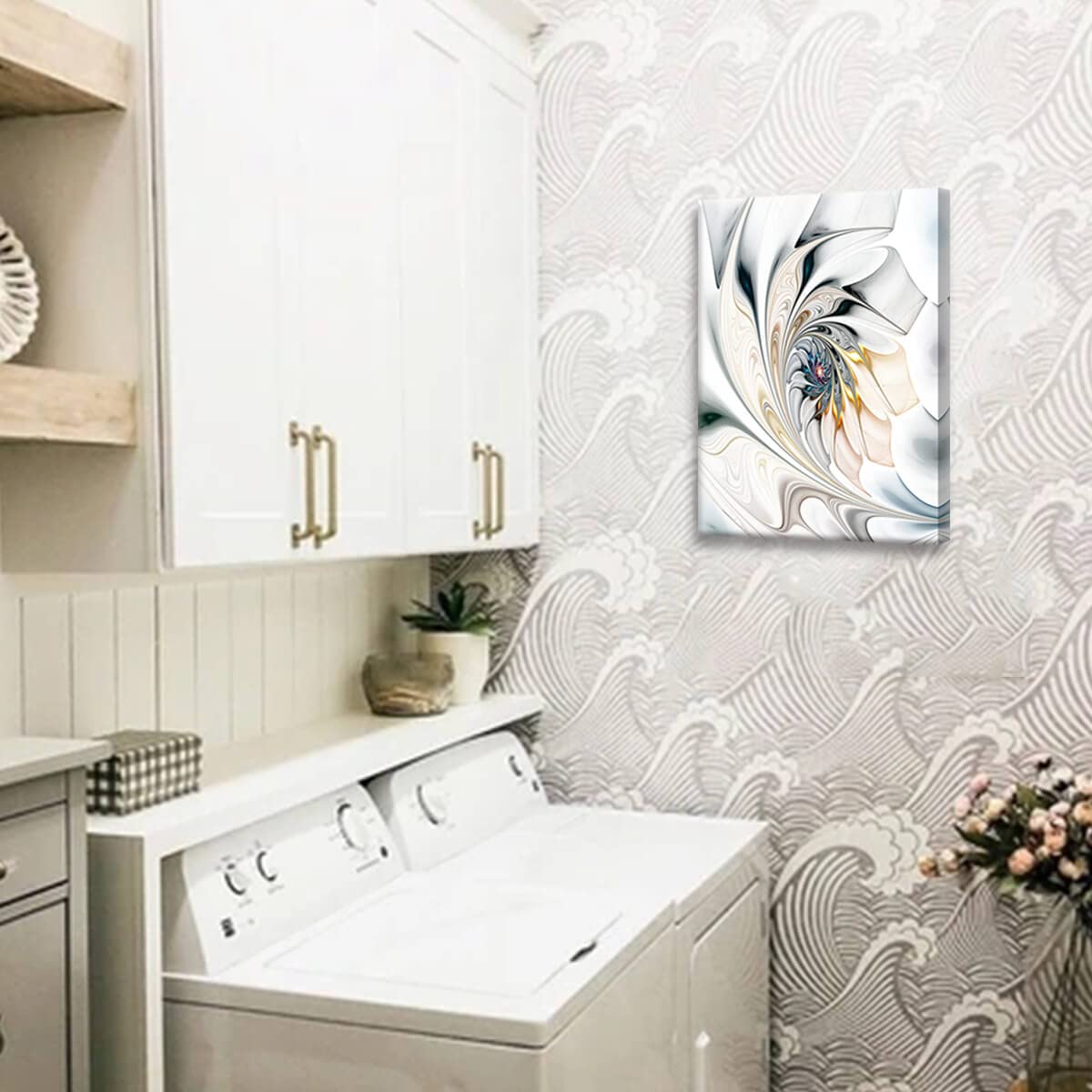 Bathroom Decor Wall Art - Modern Abstract Canvas Art Wall Decor Bathroom Wall Art Silver Wall Decor For Bathroom Decorations Abs