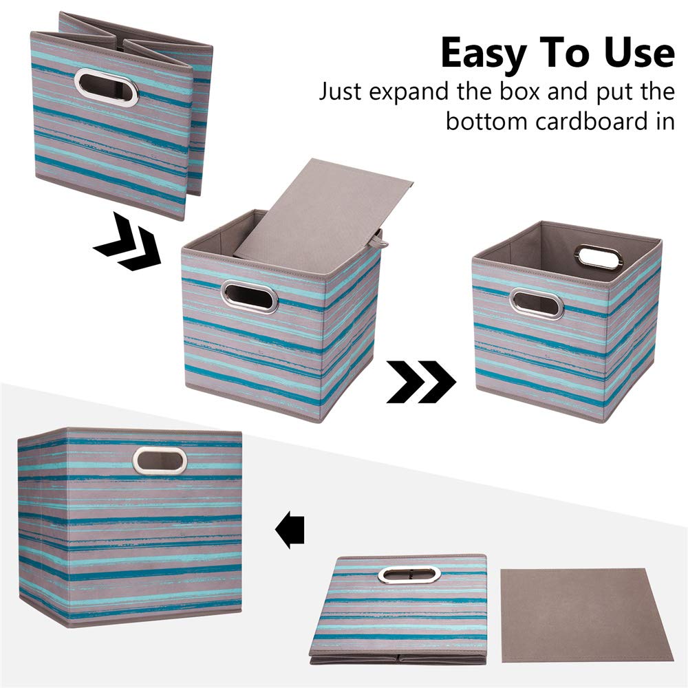 Collapsible Storage Cube Bins Gray Organizer Bins Teal Pattern Printed Cubes Storage Boxes 10.5X10.5 X 11 In Cubes Inserts Folda