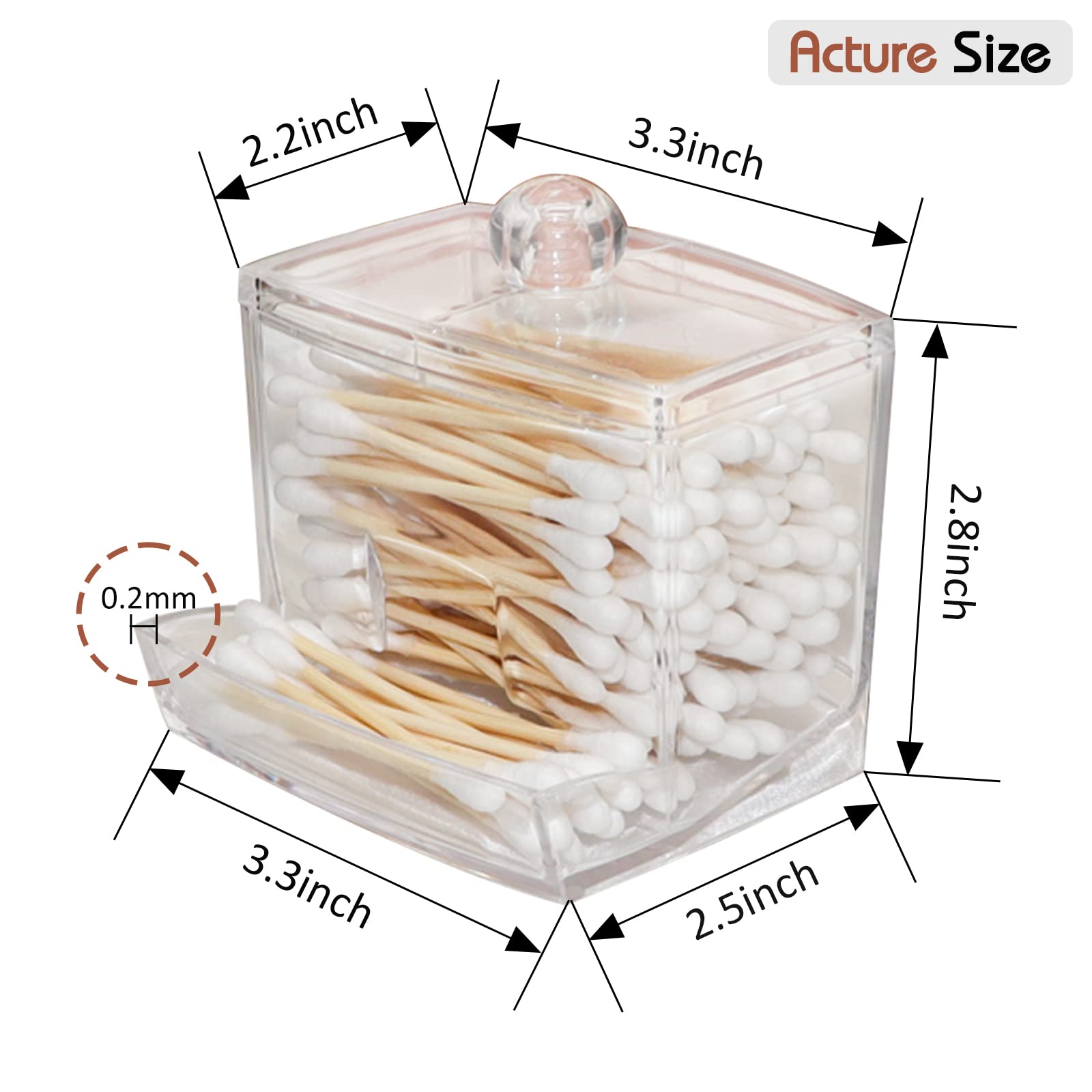 Qihomy Square Cotton Swab Storage Container - Transparent Apothecary Jars With Lids Unbreakable Cotton Ball Qtip Holder With 2 T