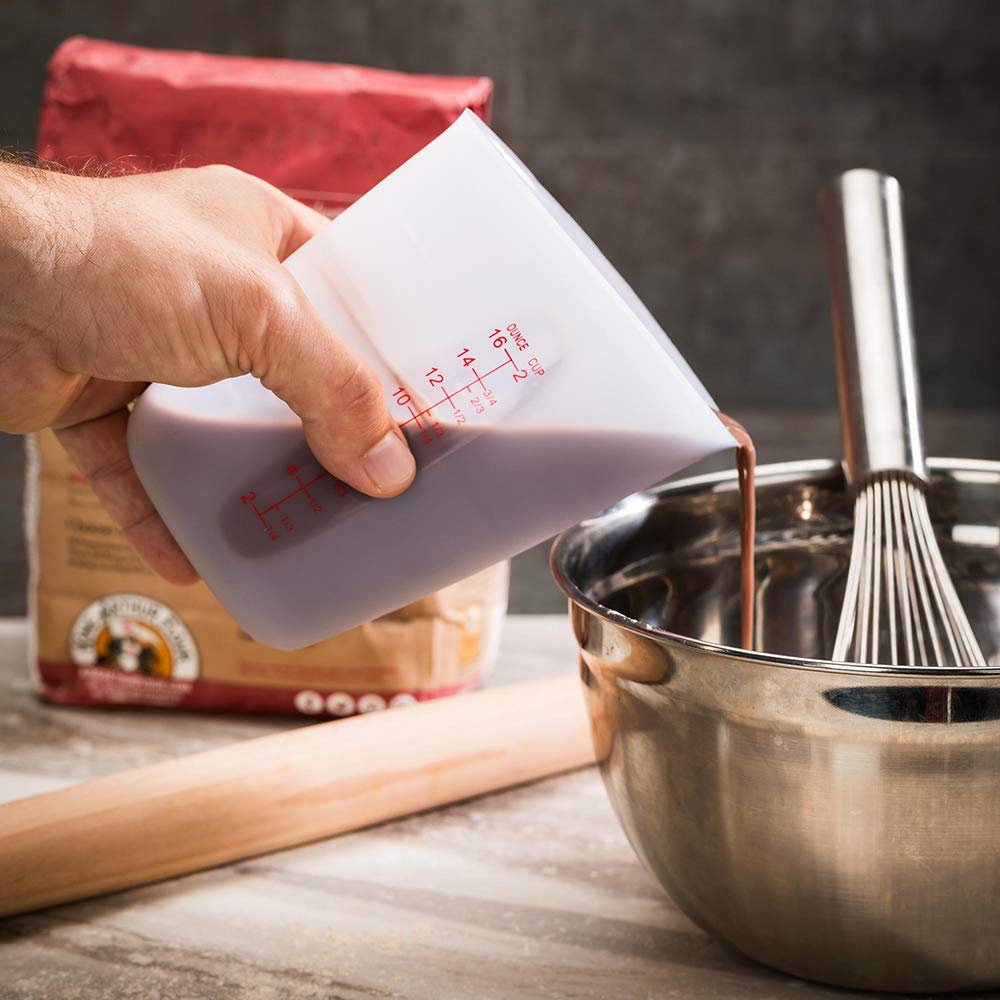 Restaurantware 2 Cup Flexible Measuring Cup 1 Heat-Tolerant Rubber Measuring Cup - Microwavable Dishwashable Translucent Silicon