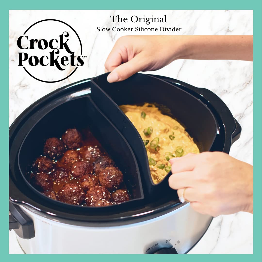 Crockpockets 6-Quart Slow Cooker 2 Pc. Dividers Set, Reusable Silicone Inserts, Non-Stick And Leak Resistant, Bpa Free, Dishwash