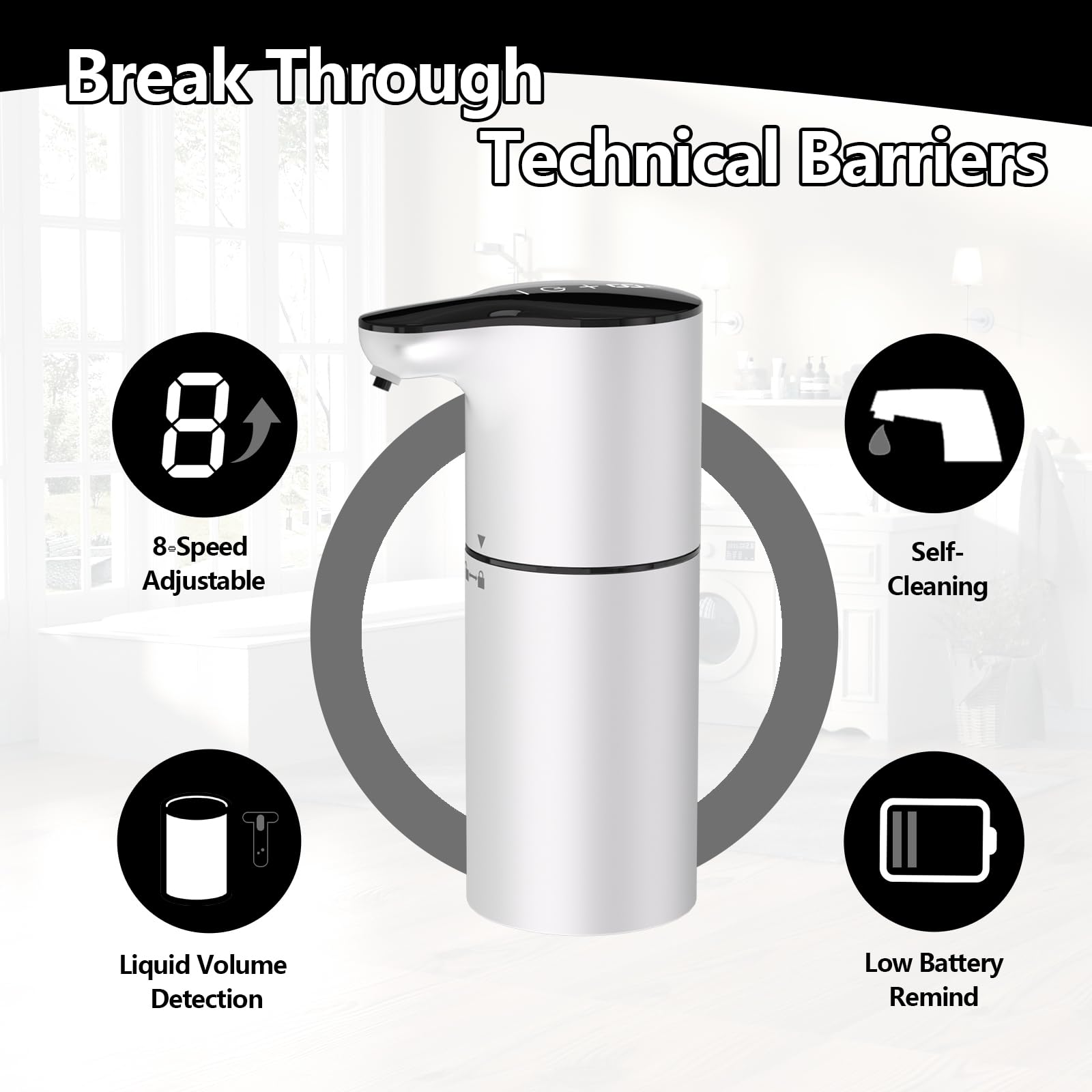Yikhom Automatic Liquid Soap Dispenser With Auto Clean, 15.37 Oz Touchless Hand Soap Dispenser, 8 Volume Control For Gel & Liqui