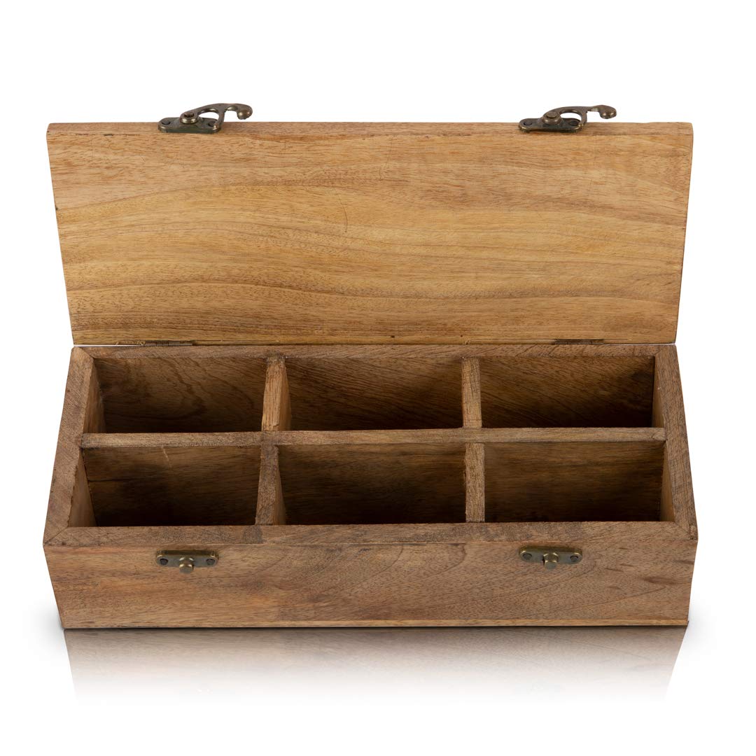 Wooden Tea Box Storage Chest Organizer Container Holder Rack With 6 Storage Compartments For Assorted Variety Of Loose Tea Spice