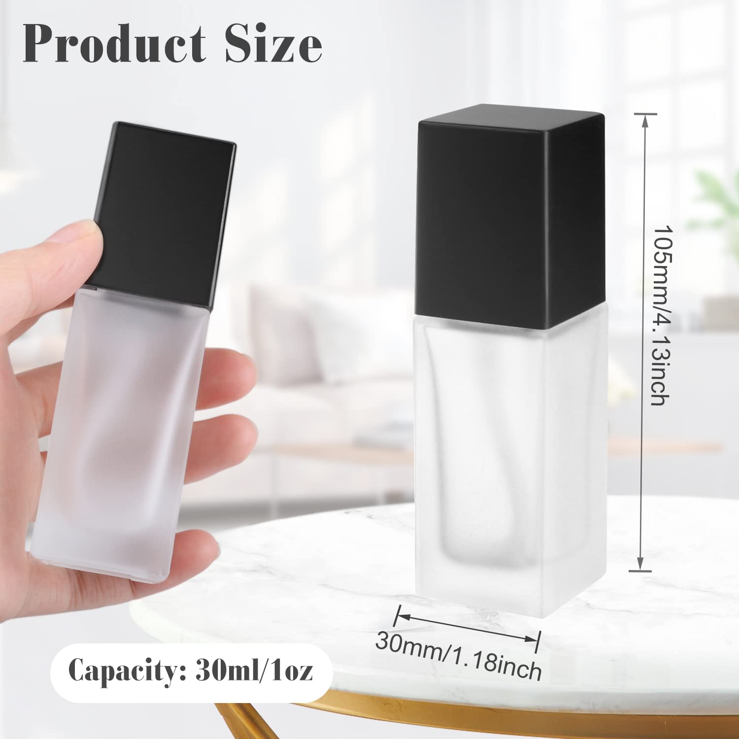 6 Pieces 30Ml/1Oz Frosted Glass Foundation Bottles Square Lotion Dispenser Container Empty Cosmetic Samples Vials With Press Pum
