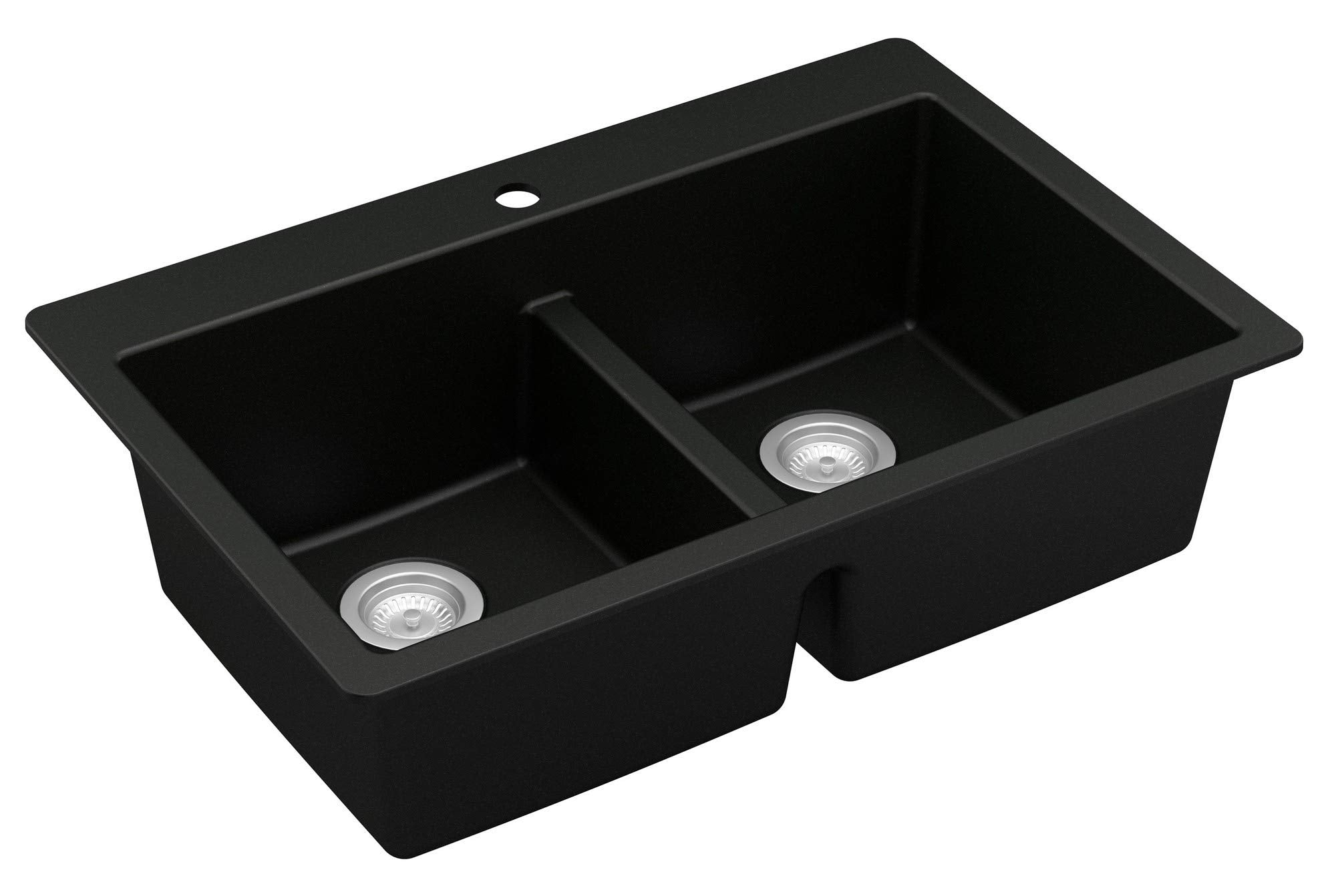 Karran Qt-810 33'' Top Mount Double Equal Bowl Quartz Kitchen Sink In Black