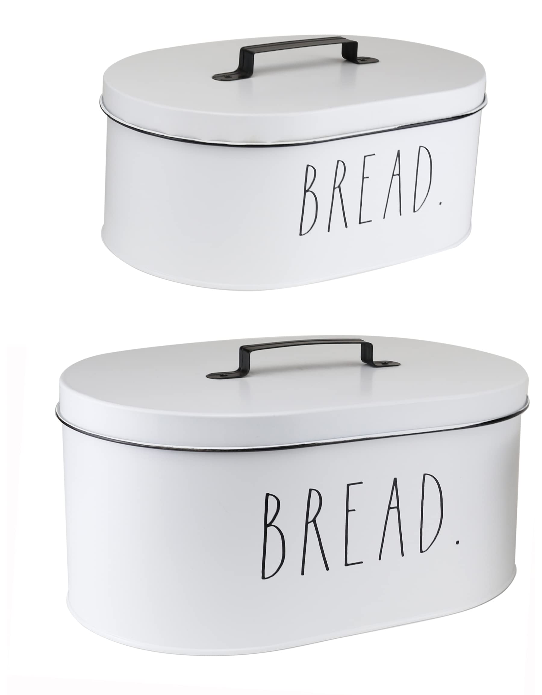 Rae Dunn Bread Box - Bread Box For Kitchen Countertop - 15'' X 8'' X 10'' - 13.5'' X 5.5'' X 8.5'' - Rustic White Metal Vintage