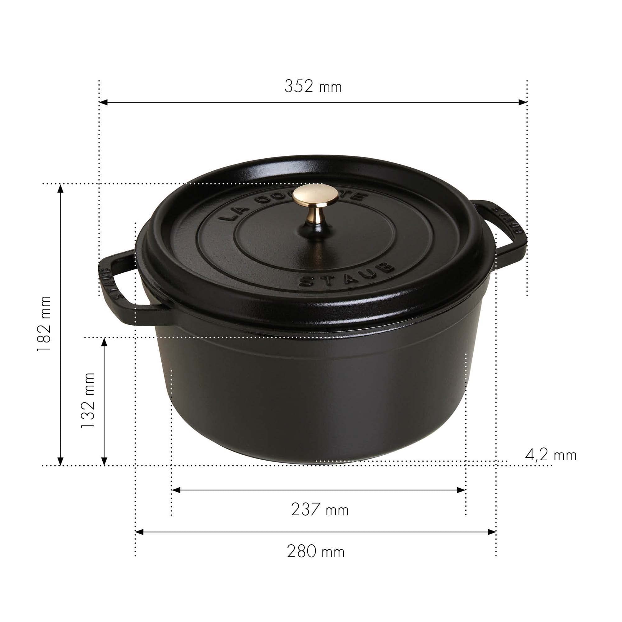 Staub Cast Iron Dutch Oven 7-Qt Round Cocotte, Made In France, Serves 7-8, Black Matte