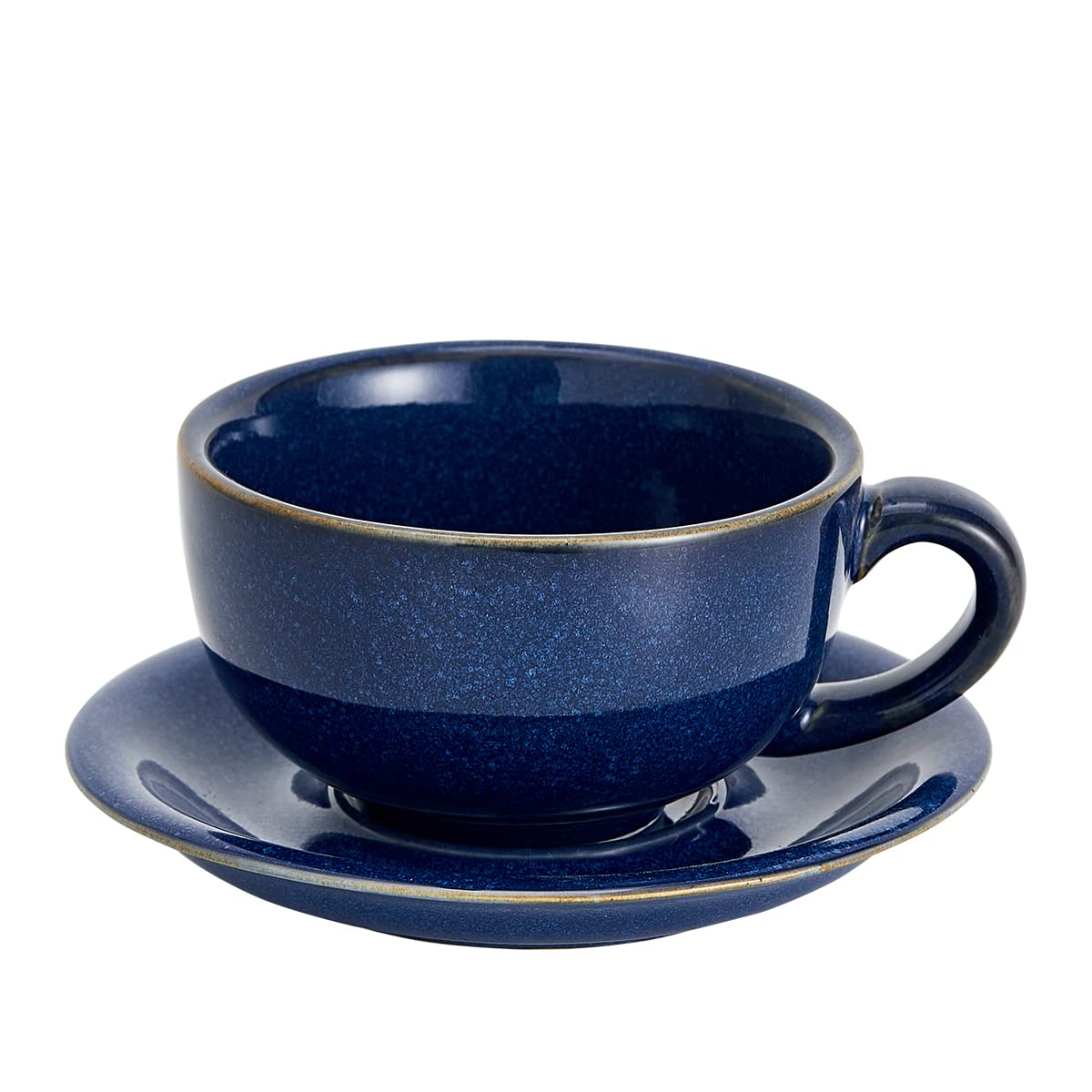 Coffeezone Vintage Design 12 oz Ceramic Latte Art Cappuccino Barista Cup with Saucer (Dark Blue)