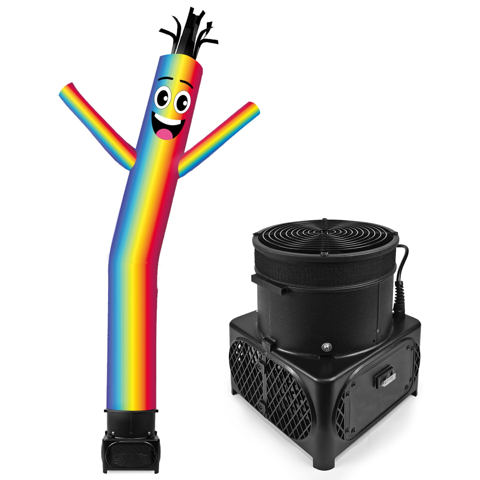 GOODENY 7FT Tall Inflatable Tube Man Rainbow Wacky Wavy Dancing Guy with Weather-Resistant Blower (9  Diameter) for Outdoor Deco