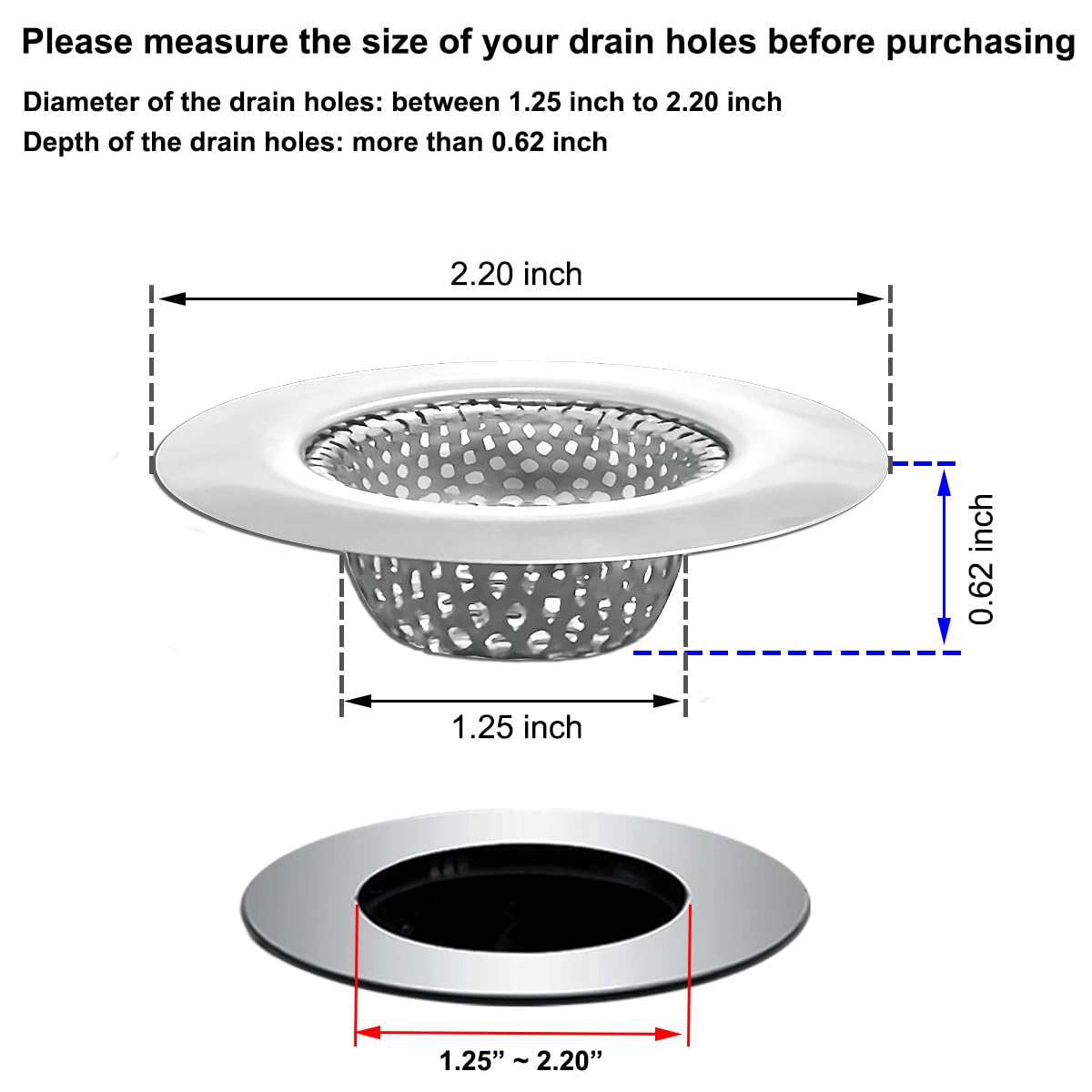 Seatery 1.25'' Bathroom Sink Strainers  2PCS Drain Hair Catchers for Laundry  Mop Pool  Utility  Slop  RV Sink  Stainless Steel Drain Filter