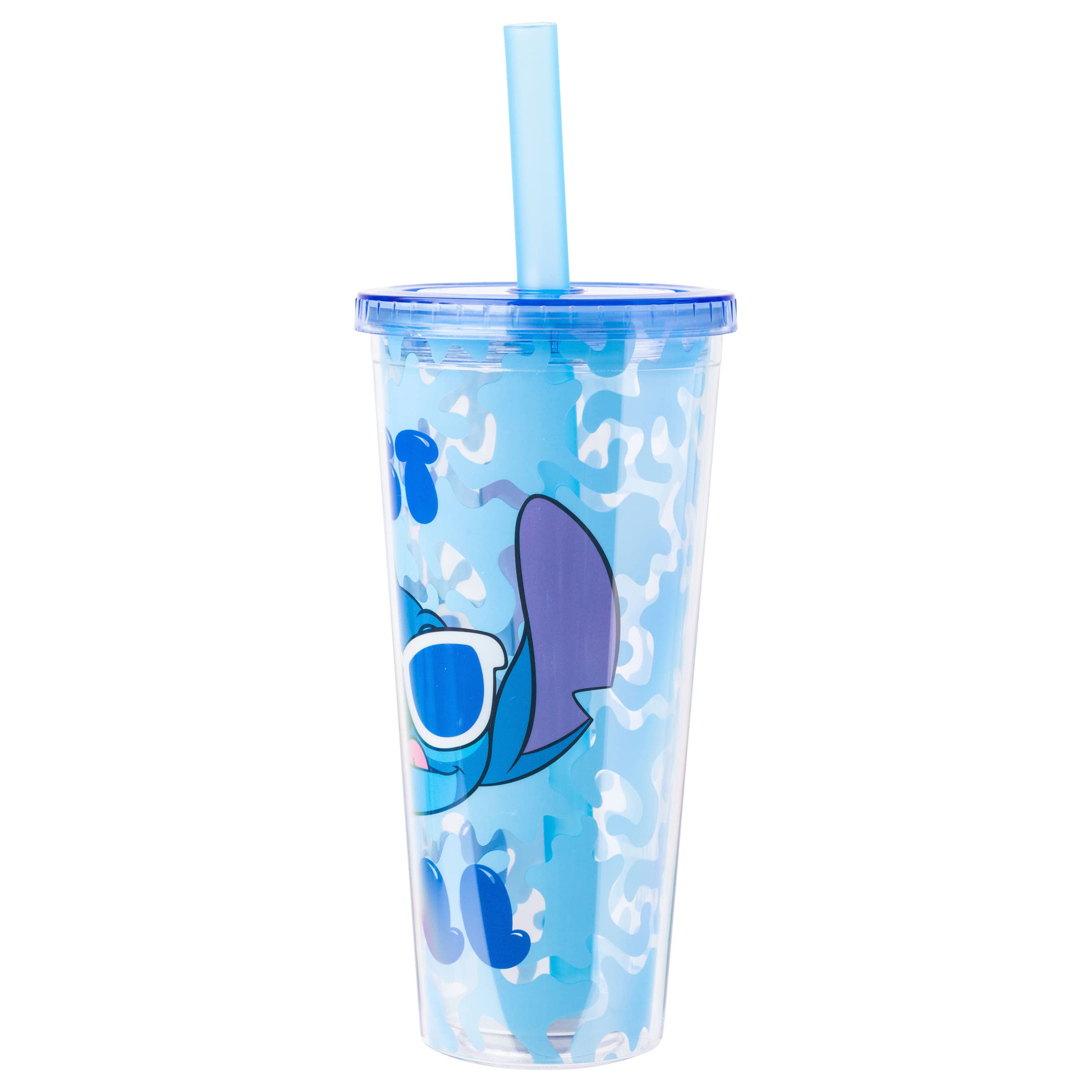 Silver Buffalo Disney Lilo And Stitch Cool Sunglasses Just Chill Plastic Boba Tumbler With Lid And Straw, 24 Ounces