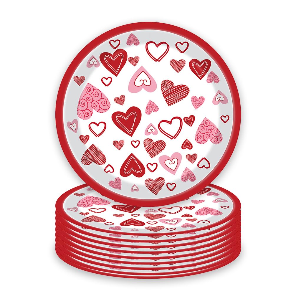 Furimuk Valentine'S Day Disposable Paper Plates Heart Love Print Dessert Plates For Valentine'S Wedding Memorial Day Bachelor Pa