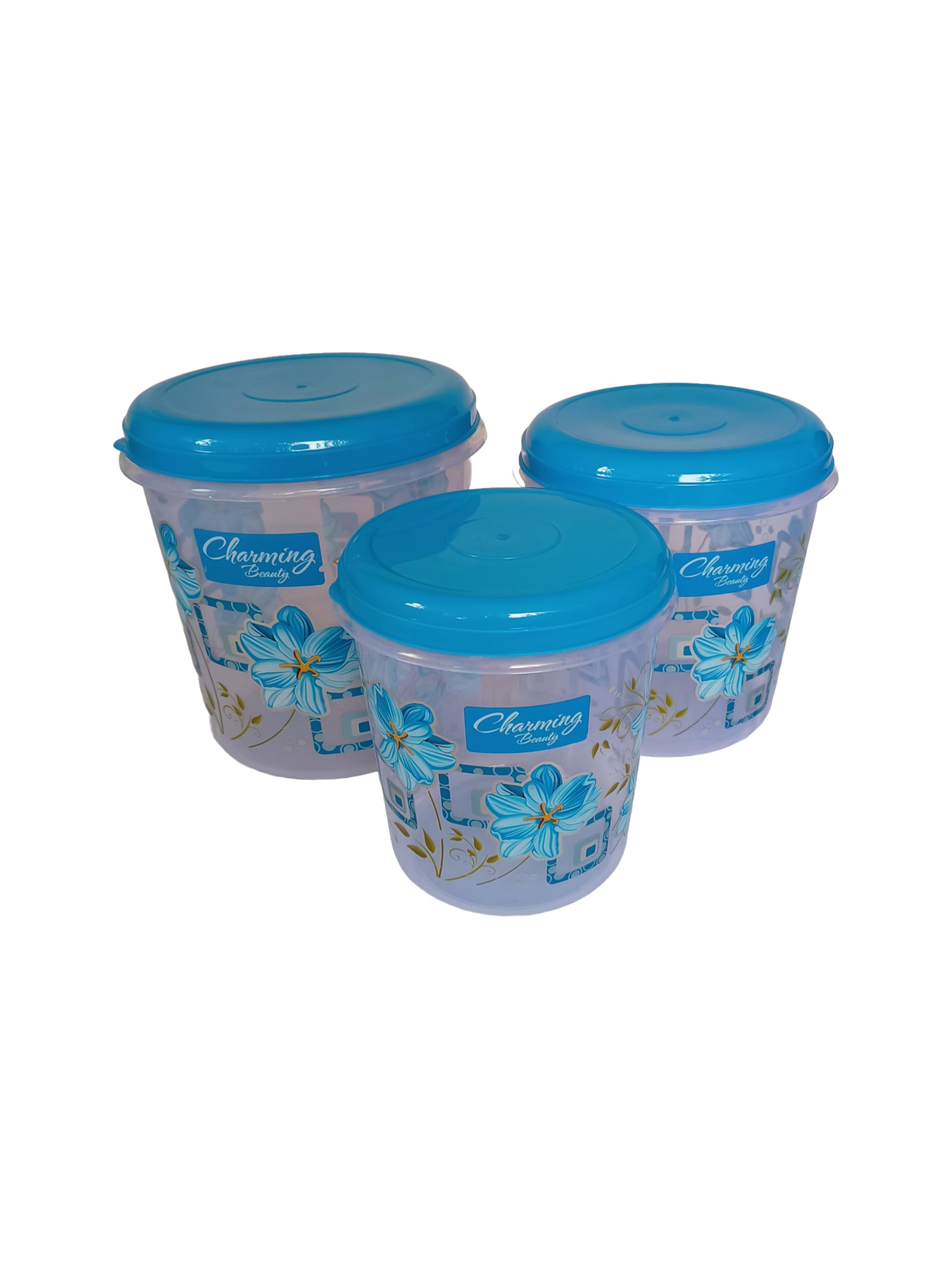 Neelam Kitchen Grocery Airtight Container Set Of 4 Kg 6 Kg 8 Kg Printed Plastic Storage Jar With Lid Blue Color