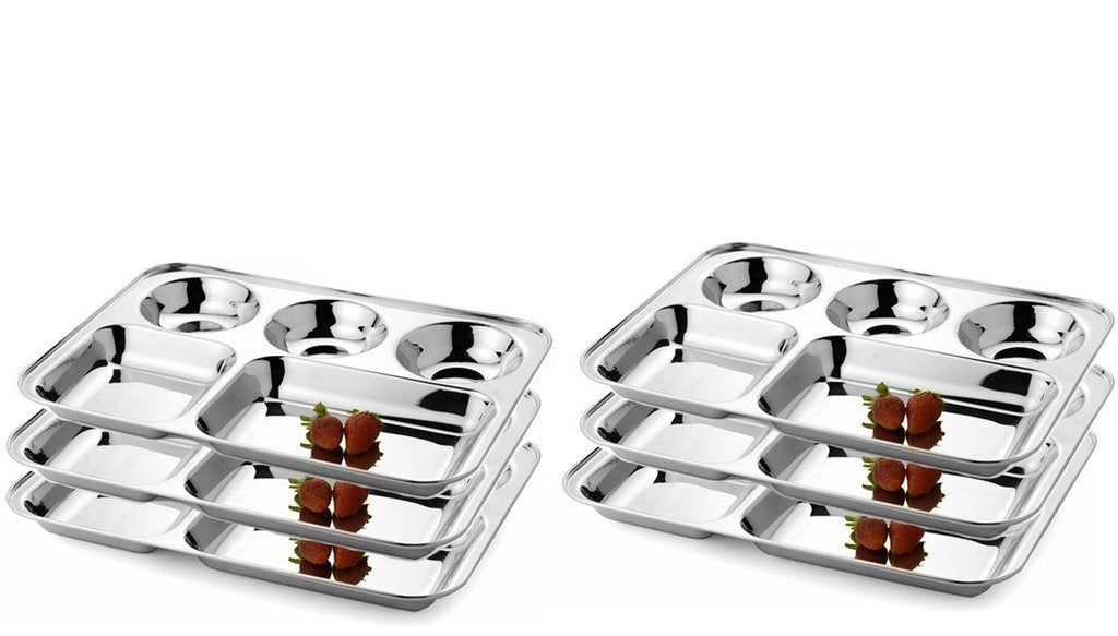 Royal Sapphire Stainless Steel Compartment Food Tray Large Divided Camping Plates Set Of 6