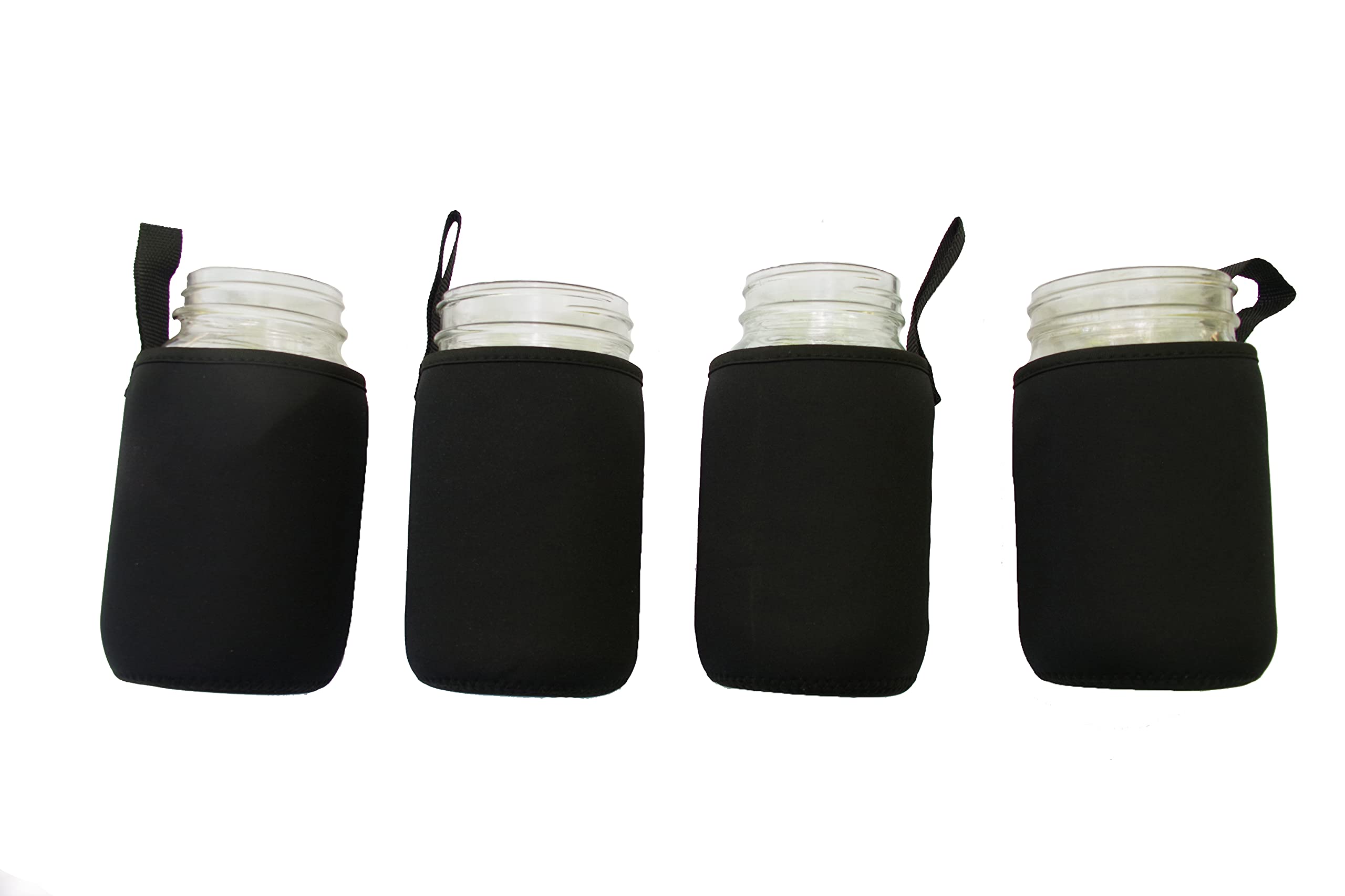 Masun Mason Jar Sleeve Wide, And Regular Mouth Quart Jars (Black 4 Pack)