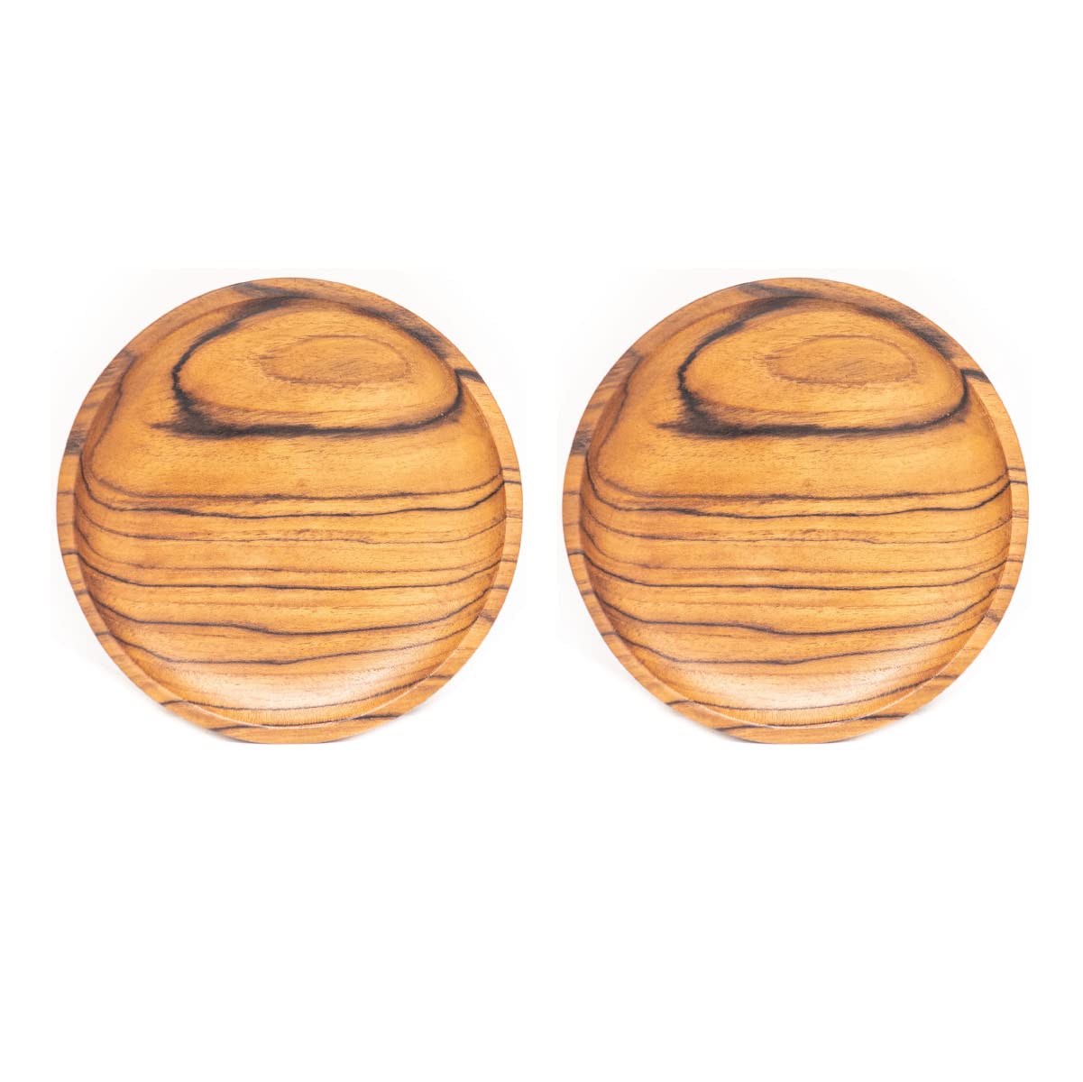Rainforest Bowls Set Of 2 6'' Round Javanese Teak Wood Plates- Perfect For Everyday Use- Hot & Cold Friendly, Ultra-Durable, Pre