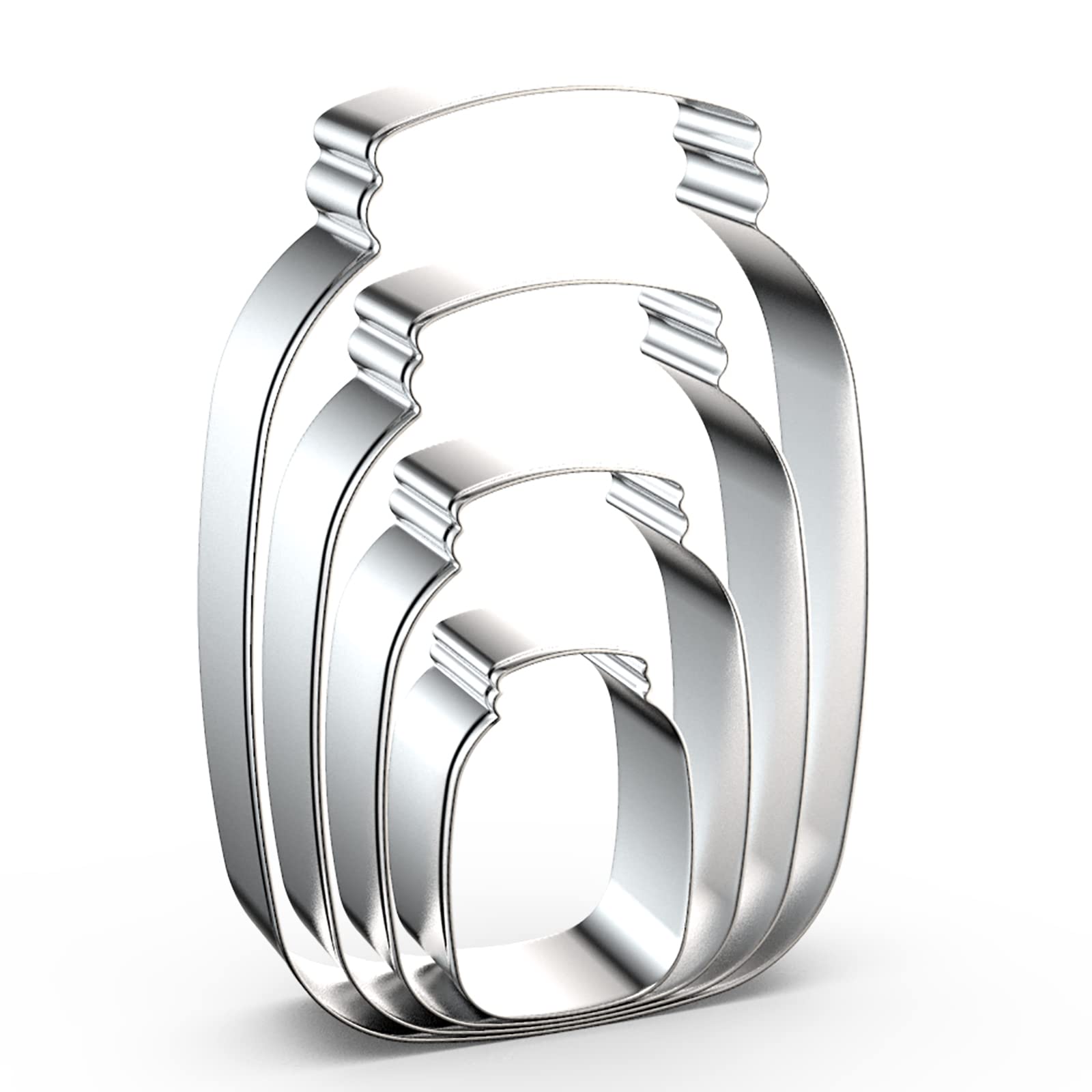 Mason Jar Cookie Cutter Set - 5'', 4'', 3'', 2'' - 4 Piece Milk Bottle Cookie Cutters Shapes Biscuit Molds - Stainless Steel