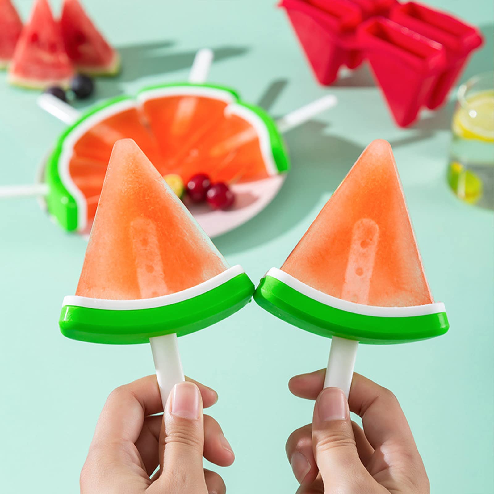 Popsicles Molds For Kids, 4 Cavities Bpa-Free Silicone Frozen Popsicles Mold, Reusable Easy Release Watermelon Shape Ice Cream M