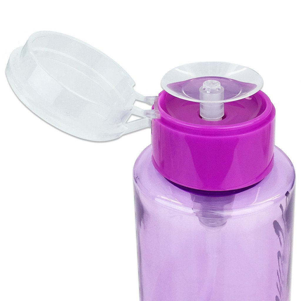 7Oz Push Down Pump Dispenser Flip Top Cap Refillable Empty Bottle - Purple With Word Imprint - Lockable Travel Cosmetic Packagin