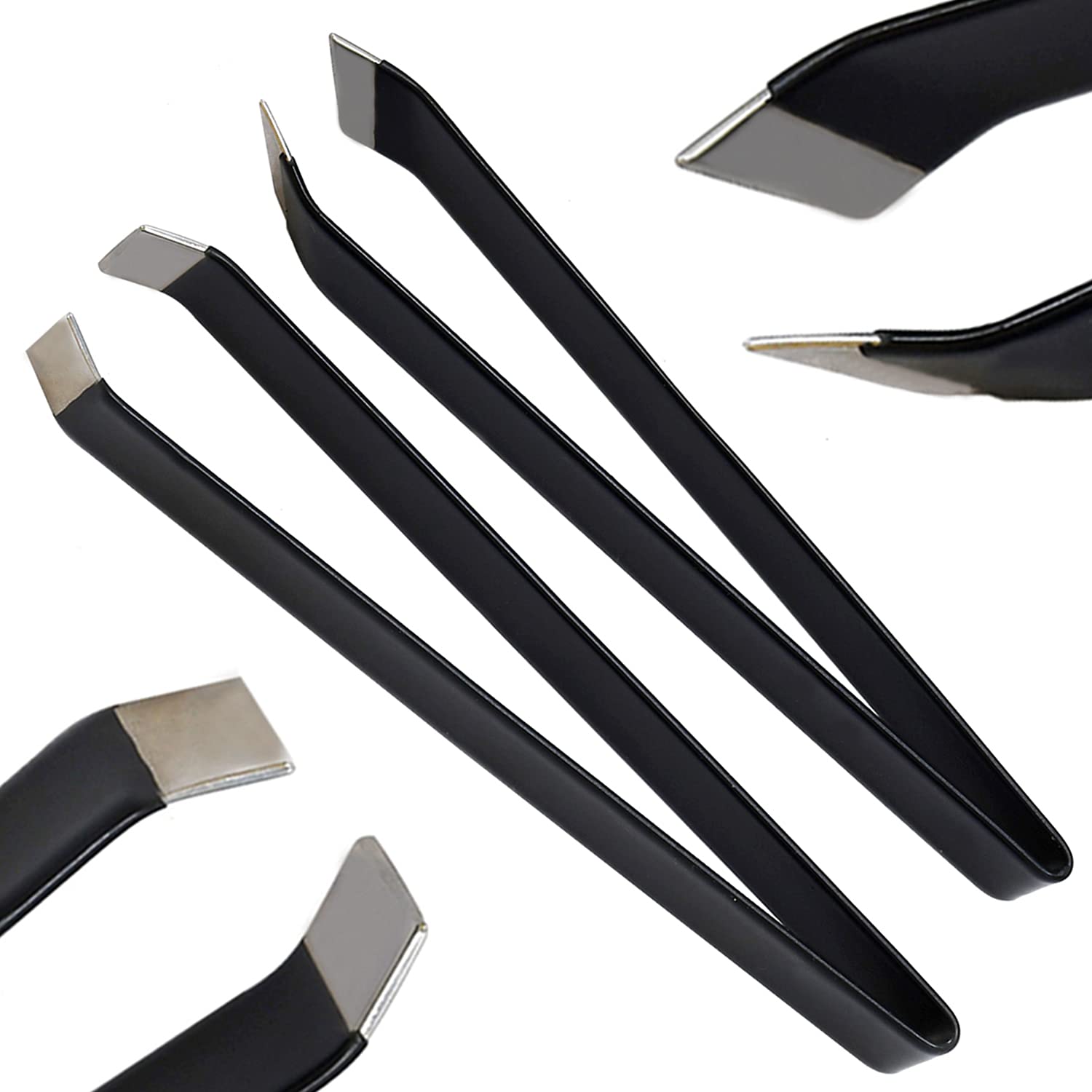 Aaprotools 5.5'' Tactical Black Fish Bone Tweezers Stainless Steel Flat And Slant Tip Tweezers Pliers Remover Tool