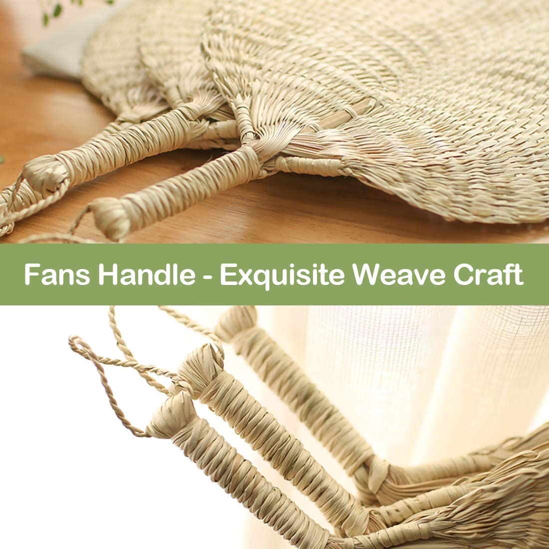 WASSON Hand Made Fan Rattan Decor, Hand Fans Bulk Wedding Favors for Guests, Paddle Fans Handheld Bamboo Fan Raffia Woven Fan 2