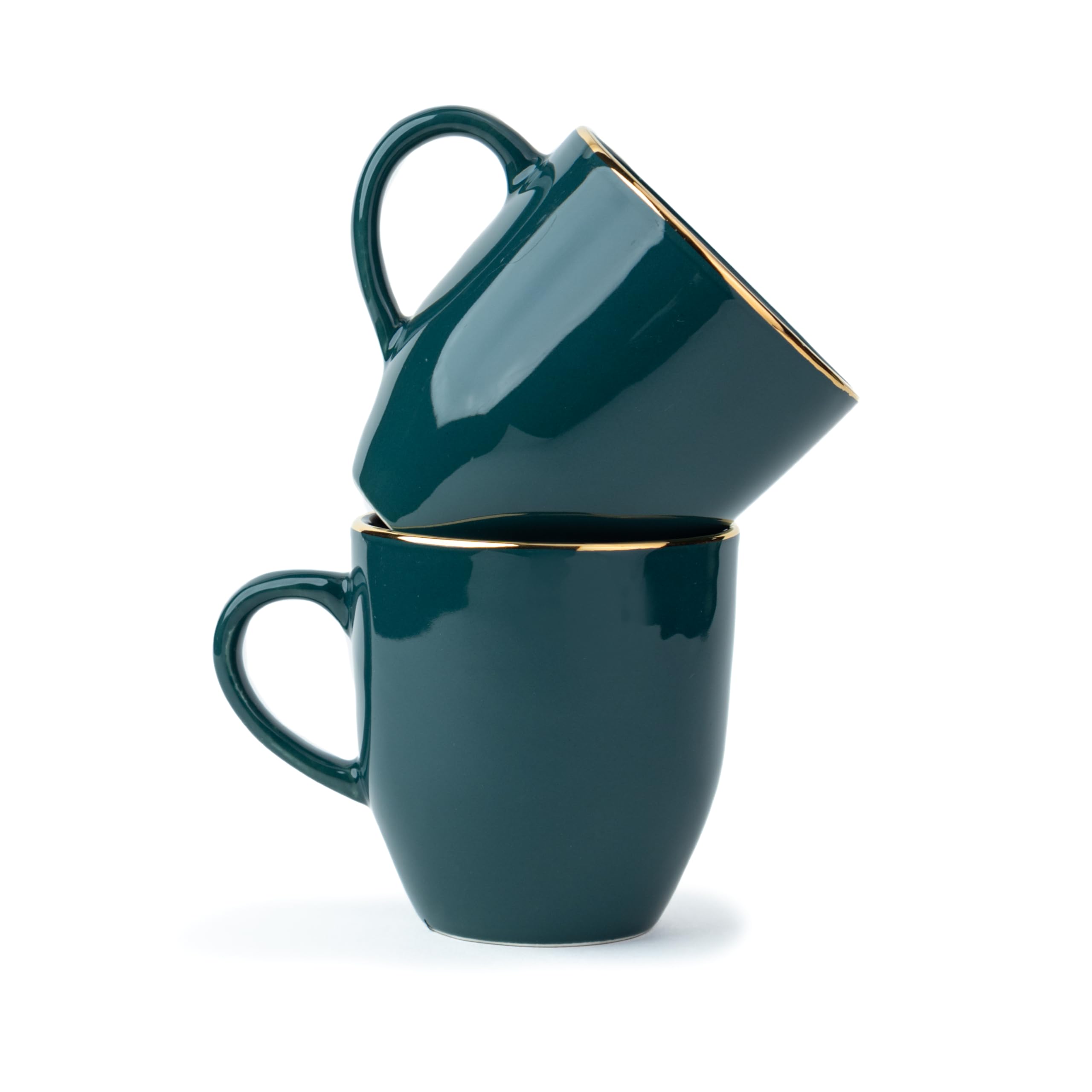 Shay Ceramic Coffee Mug Set, Set Of 2, 300Ml, Teal Gold | Medium Mug | Glossy Finish | Stoneware Coffee Cup Set | Ceramic Cup (T