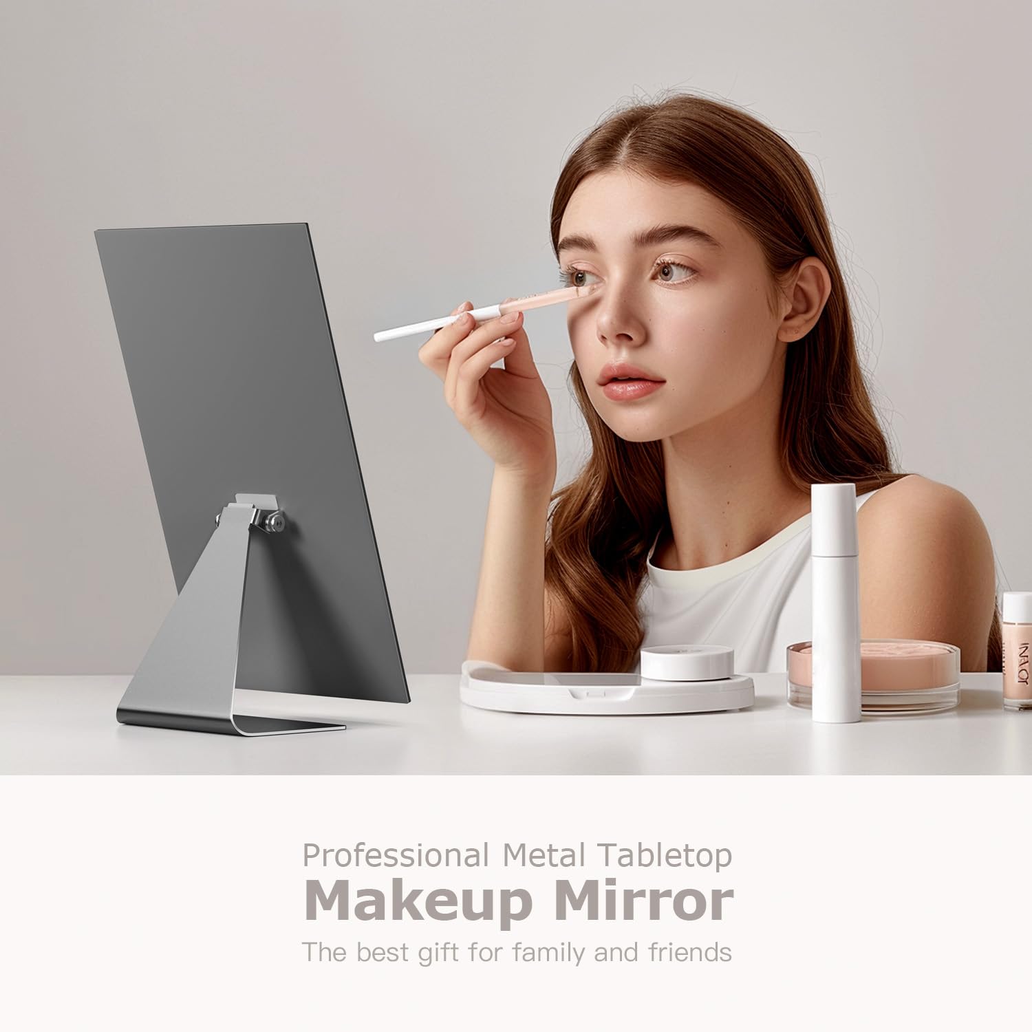 Nezzoe Rectangular Makeup Mirror, 12 Inch Metal Desk Mirror, Table Mirror With Stand, Vanity Mirror For Counter, Bedroom, Bathro