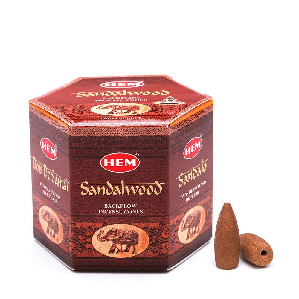 HEM Sandalwood Backflow Brown Incense Cones | Long Lasting Aroma for Positivity & Pure Air | Wood Powder | Aromatherapy for Stre