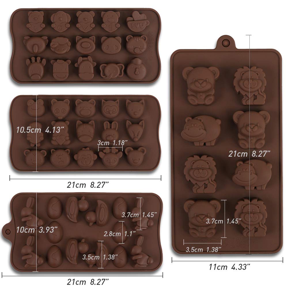 Cozihom Diverse Animal Silicone Chocolate Making Molds, Food Grade Silicone For Chocolate, Candy, Ice Cube, Dog Treats. 4 Pcs