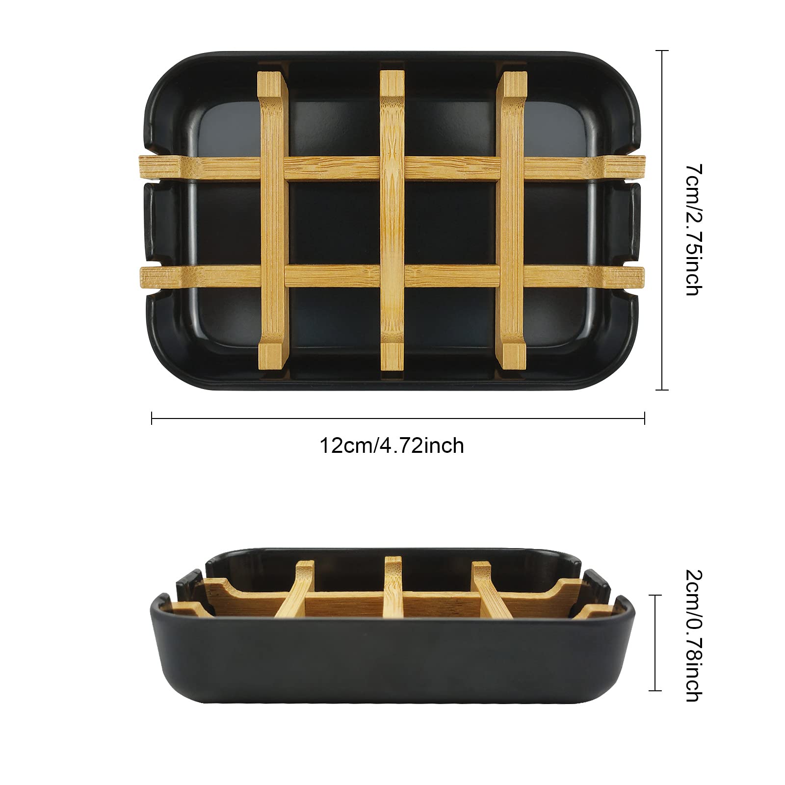 Soap Dish  2 Pack Bamboo Self-Draining Soap Box  Soap Dishes Holder for Shower  Bathroom  Kitchen  Bathtub  Bar Sink (White and Black)