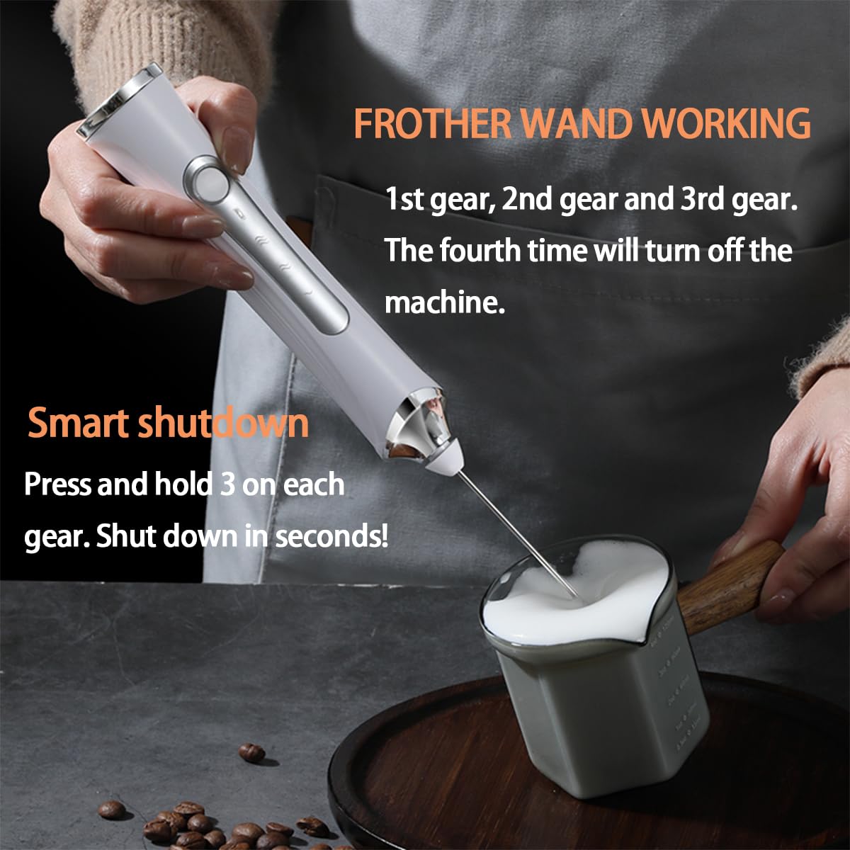 Rechargeable Milk Frother Handheld For Coffee,3 Speeds Frother Wand With Stand, Batidora De Mano Electrica,Coffee Frother With 2