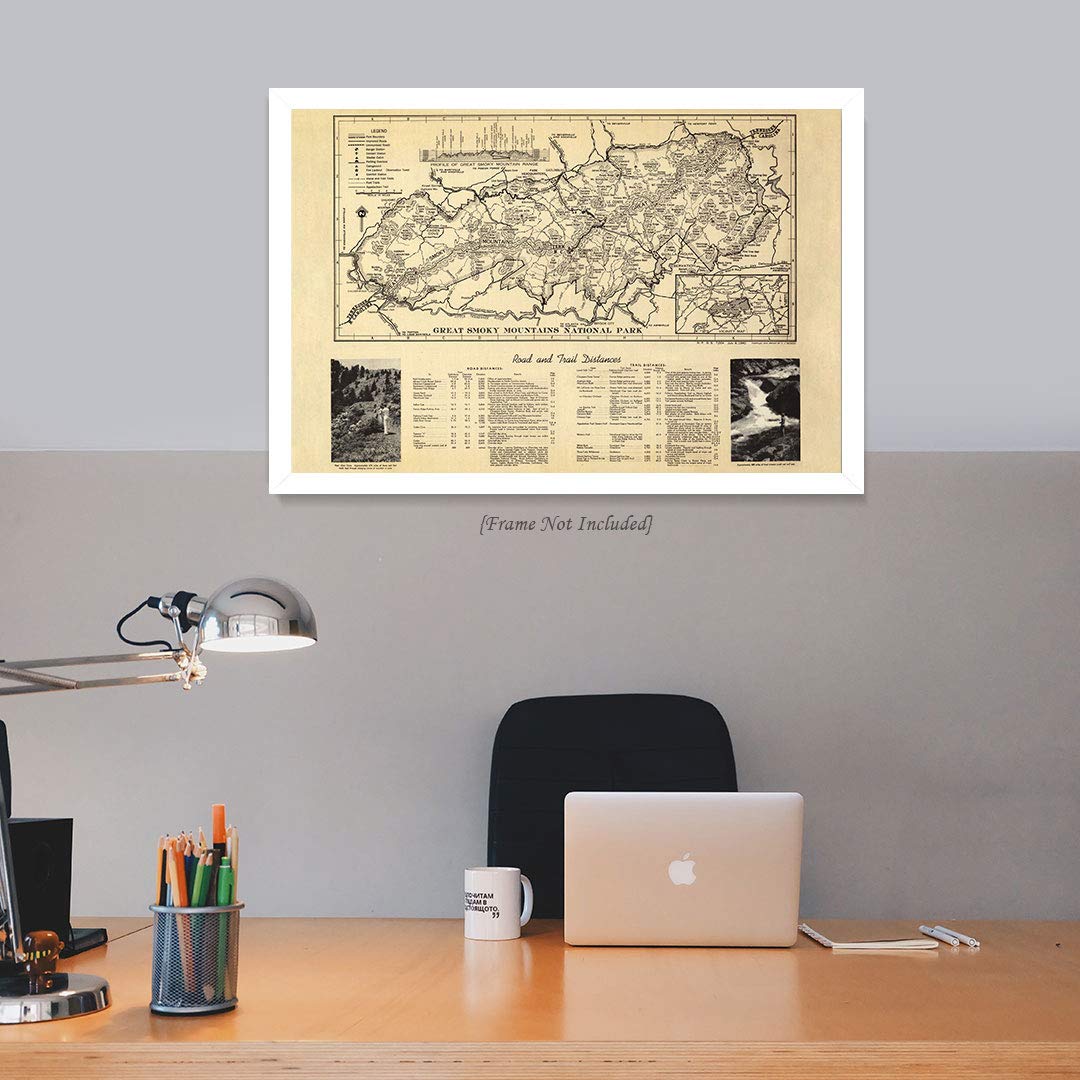 Historix Vintage 1940 Great Smoky Mountains Map - 24 X 36 Inch Vintage Map Wall Art - Appalachian Trail Poster - Tennessee Poste