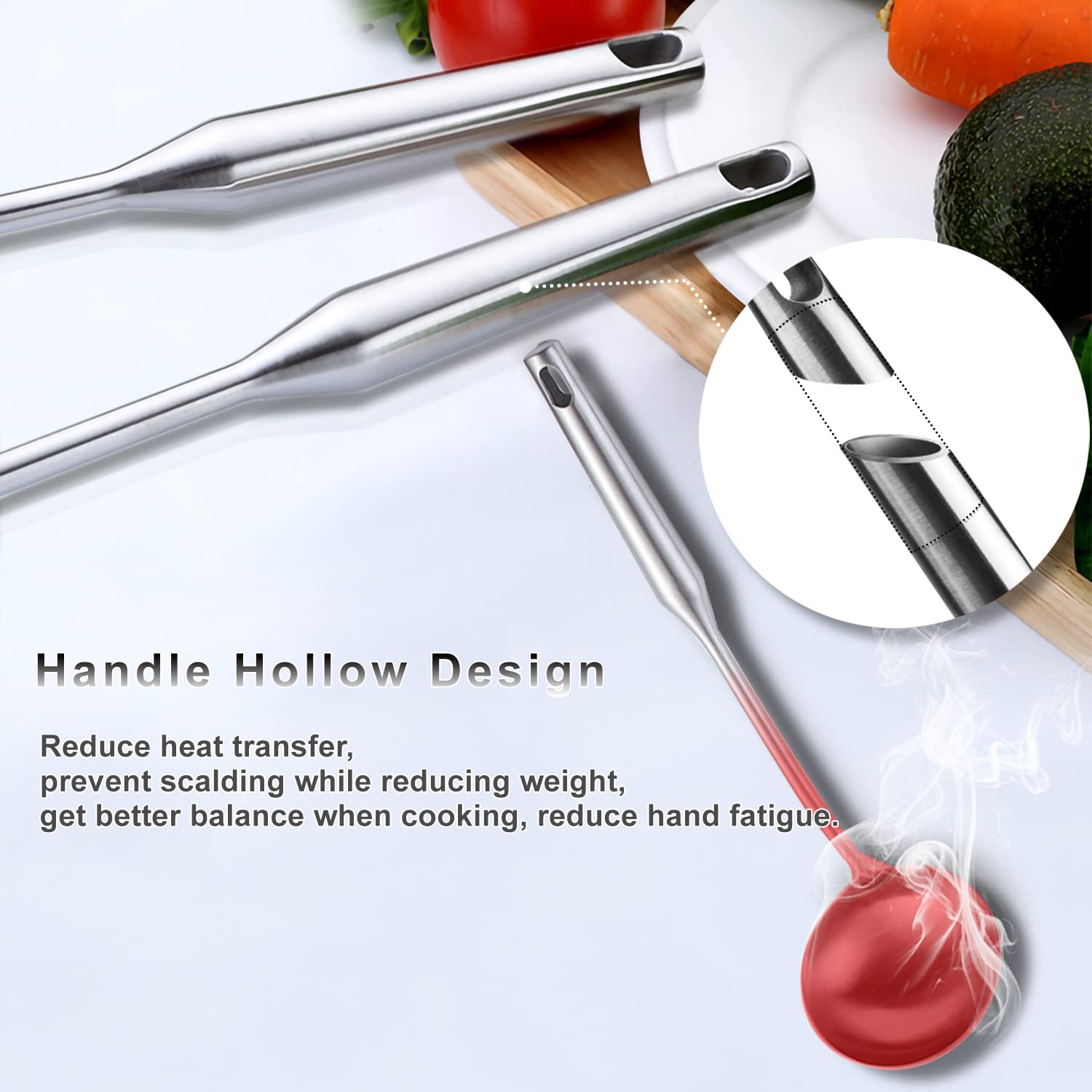 Niitawh 304 Stainless Steel Kitchen Utensils, 9 Pcs Metal Cooking Utensils Set, Solid Spoon, Slotted Spoon, Fork, Spatula, Ladle