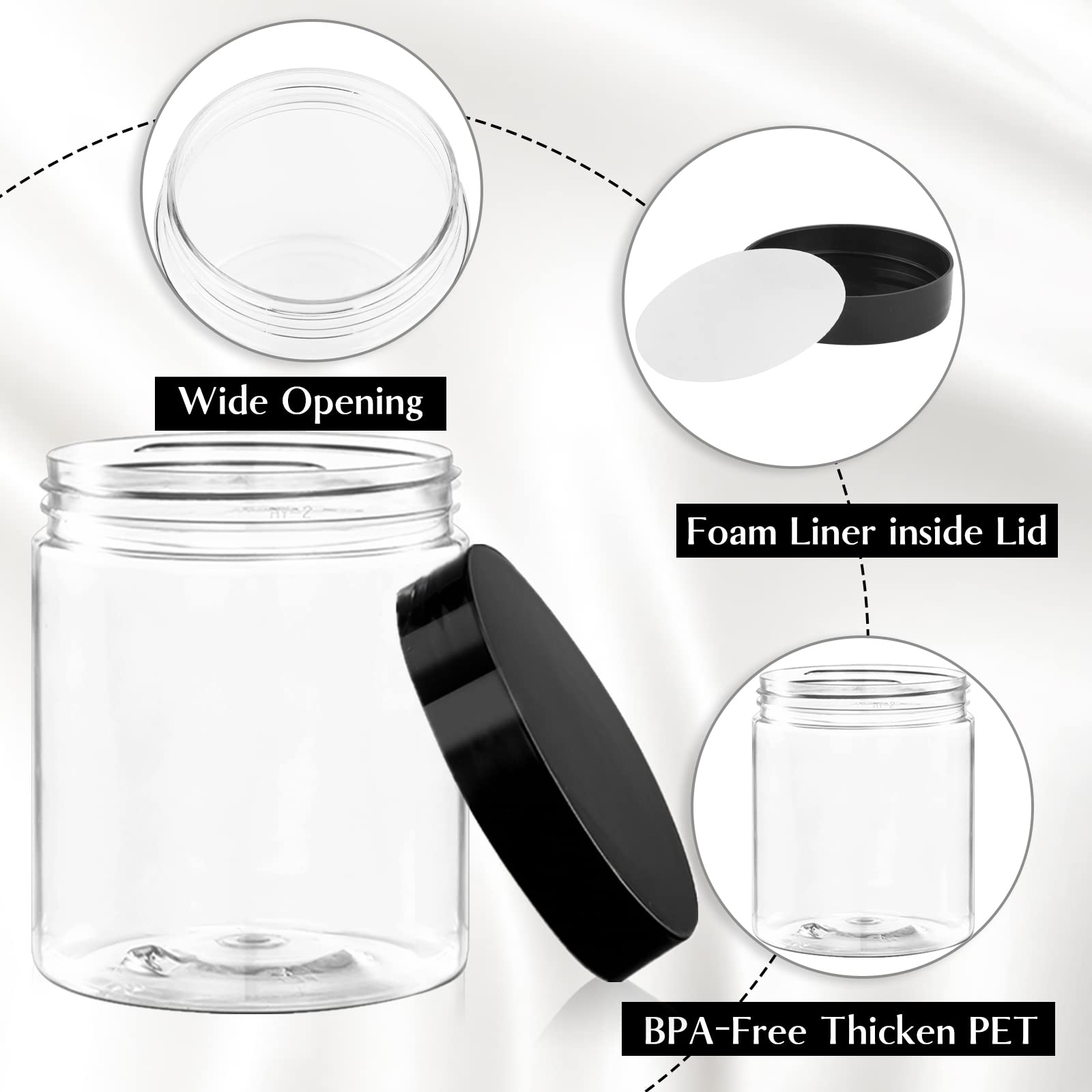36 Pack 8 Oz Plastic Container Jars With Lids And Labels Bpa Free, Tuzazo Empty Round Clear Cosmetic Containers Plastic Slime Ja
