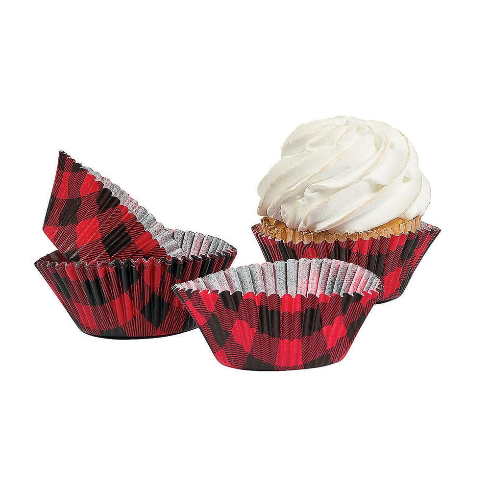 Buffalo Plaid Cupcake Wrappers - Bulk 100 Pack - Christmas Baking Cups And Lumberjack Party Supplies