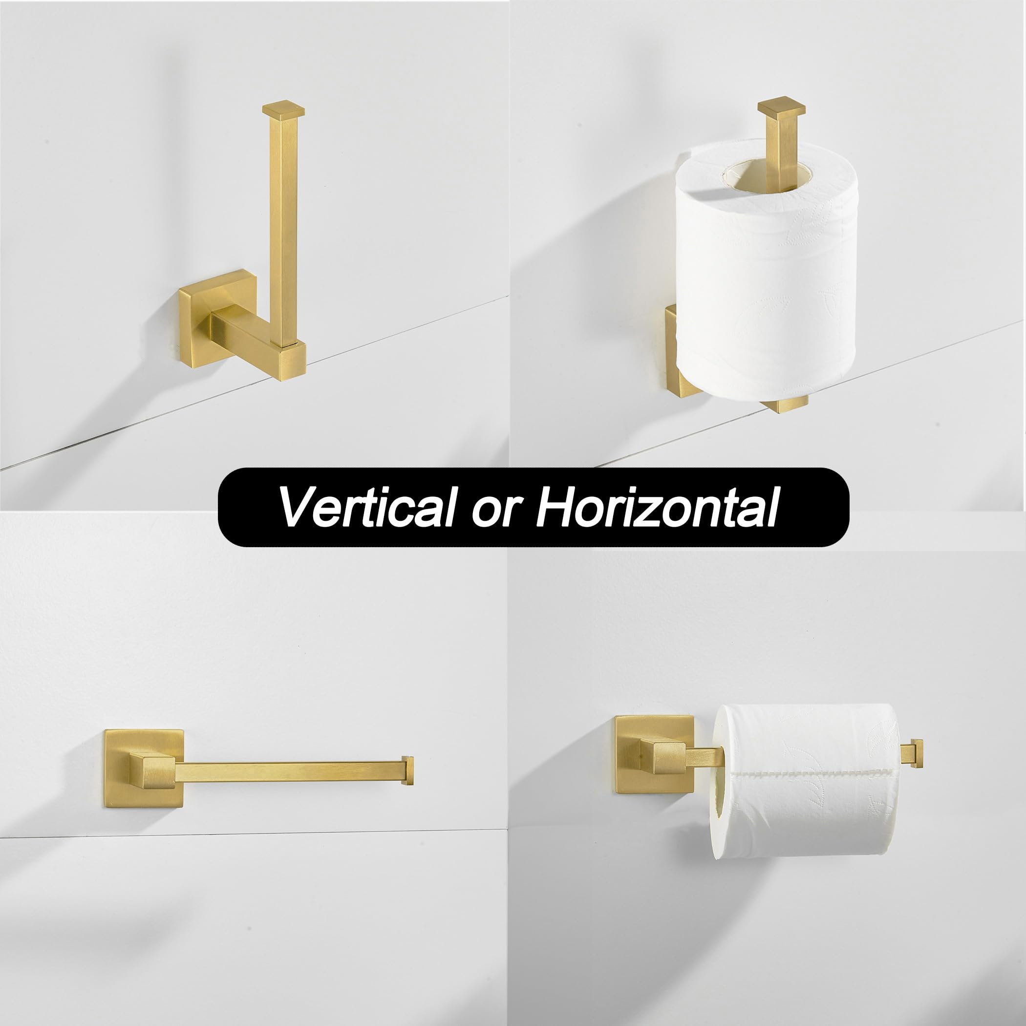 Leyden Gold Toilet Paper Holder Hand Towel Holder, Brushed Brass Toilet Roll Holder Towel Ring, Modern Bathroom Hardware Set Sta
